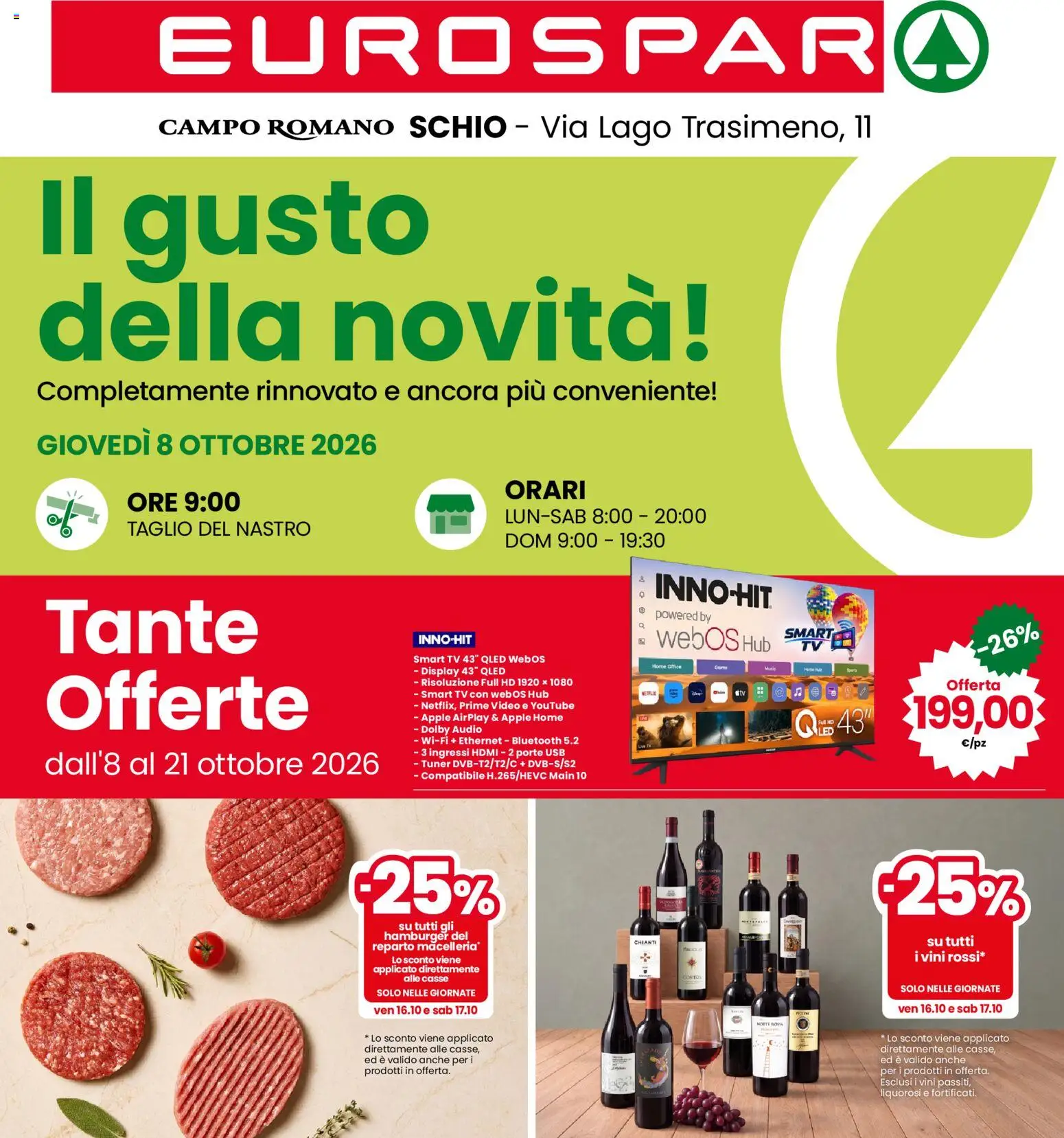 Volantino Eurospar del 08/10/2026 | Pagina: 1 | Prodotti: Taglio, TV, Video, Hamburger