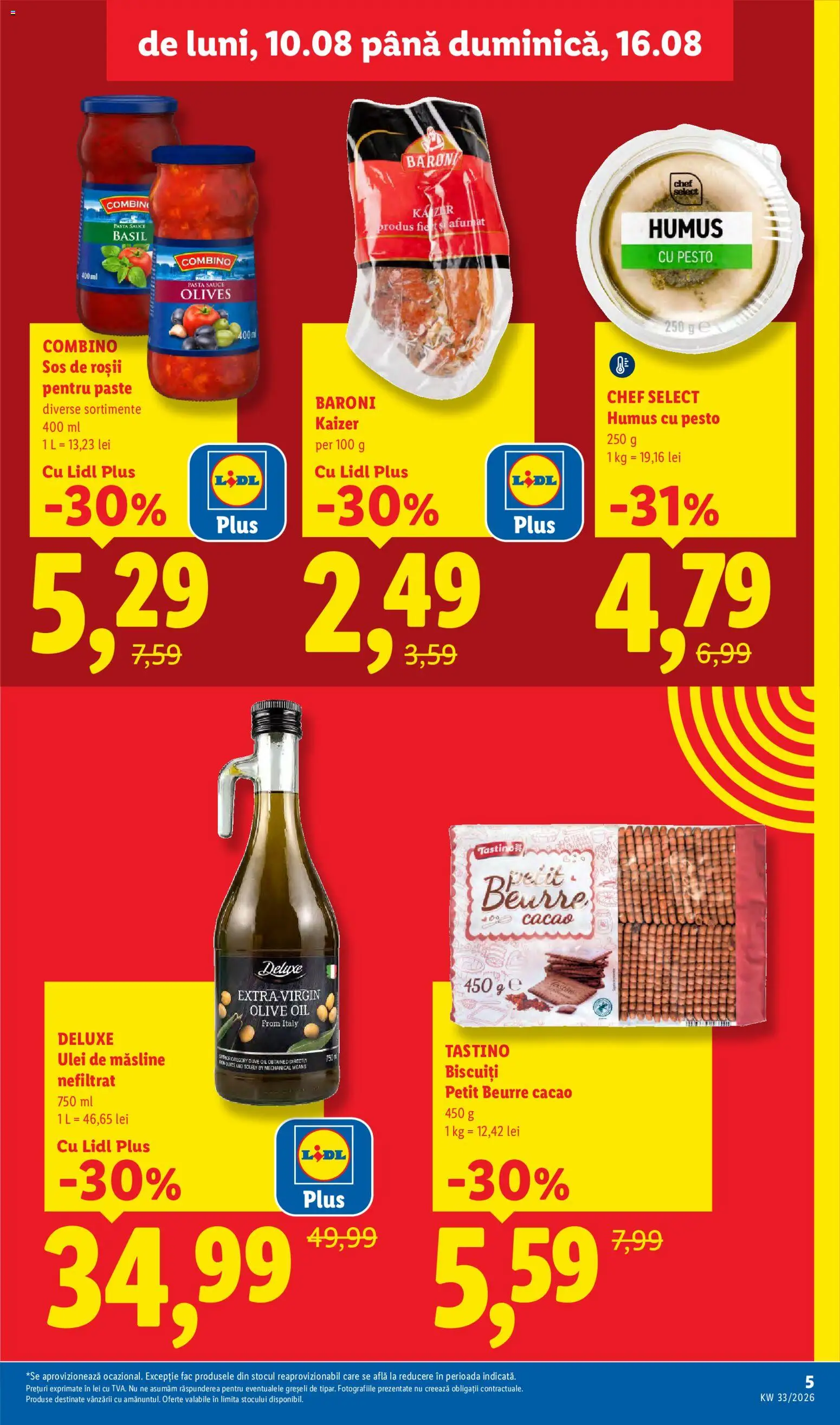 Noul catalog Lidl – valabil de la 10.08.2026 | Pagină: 5 | Produse: Ulei de masline, Combino, Tastino, Humus