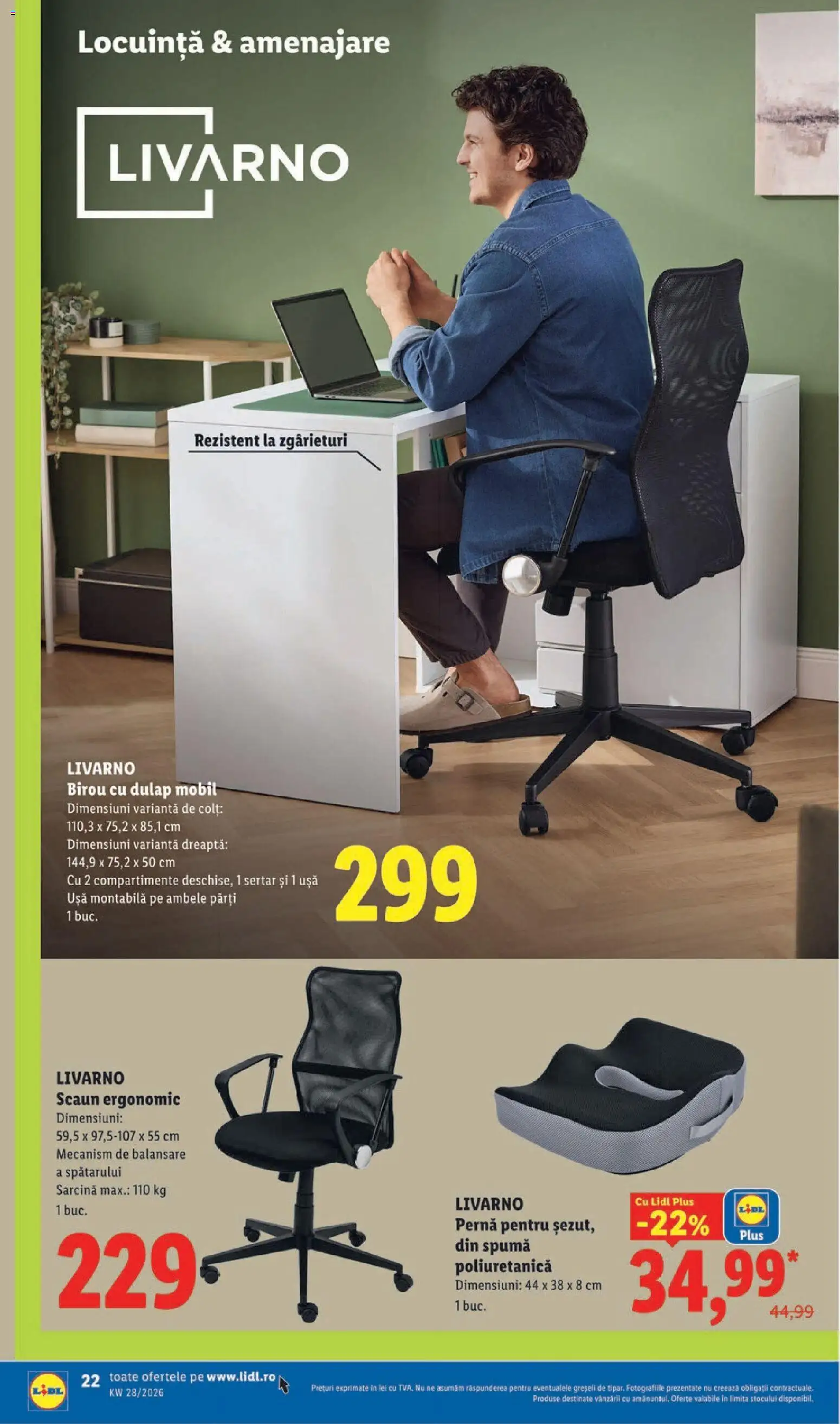 Noul catalog Lidl – valabil de la 06.07.2026 | Pagină: 22 | Produse: Çikolatalı gofret, Pernă, Scaun, Ușă