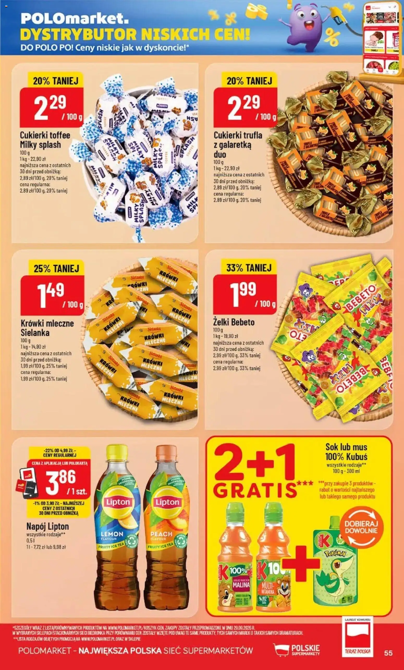 Nowa POLOmarket gazetka od jutra 07.10.2026 | Strona: 55 | Produkty: Malina, Kubuś, Żelki, Krówki