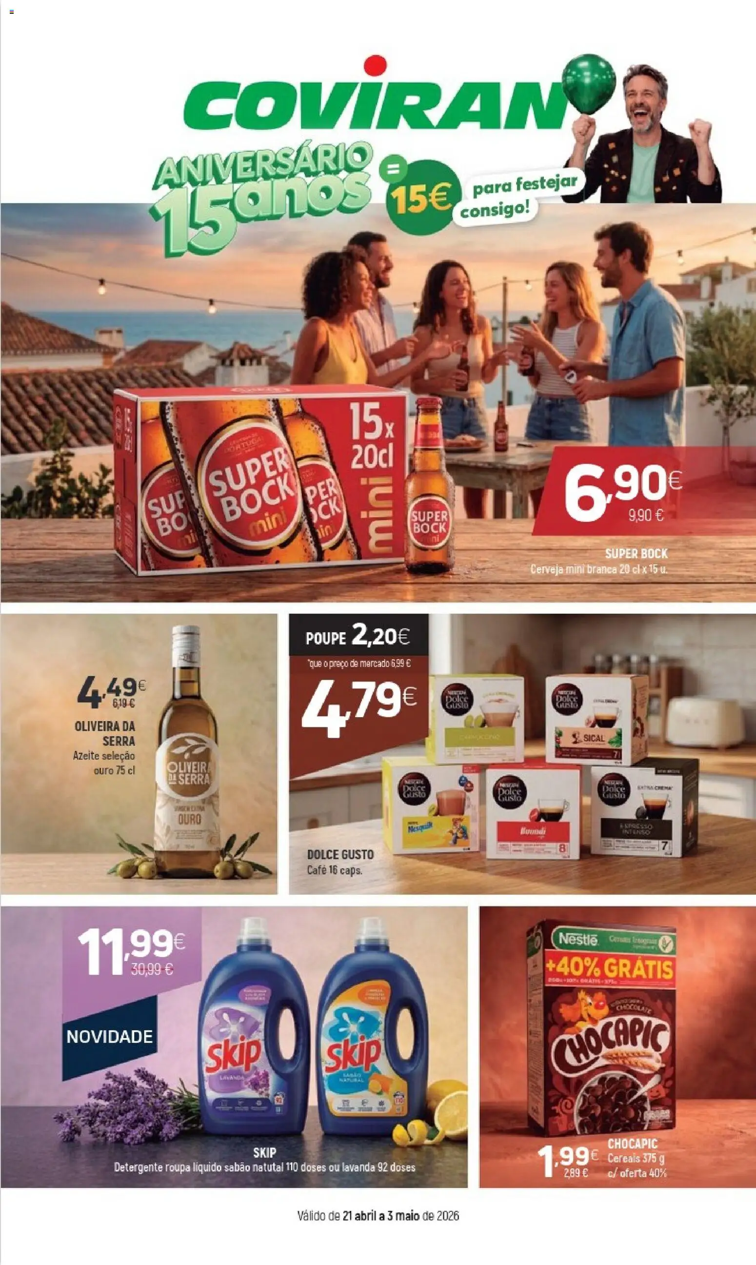 Coviran folheto │ válido de 21.04.2026 | Página: 1 | Produtos: Super bock, Detergente, Café, Cereais