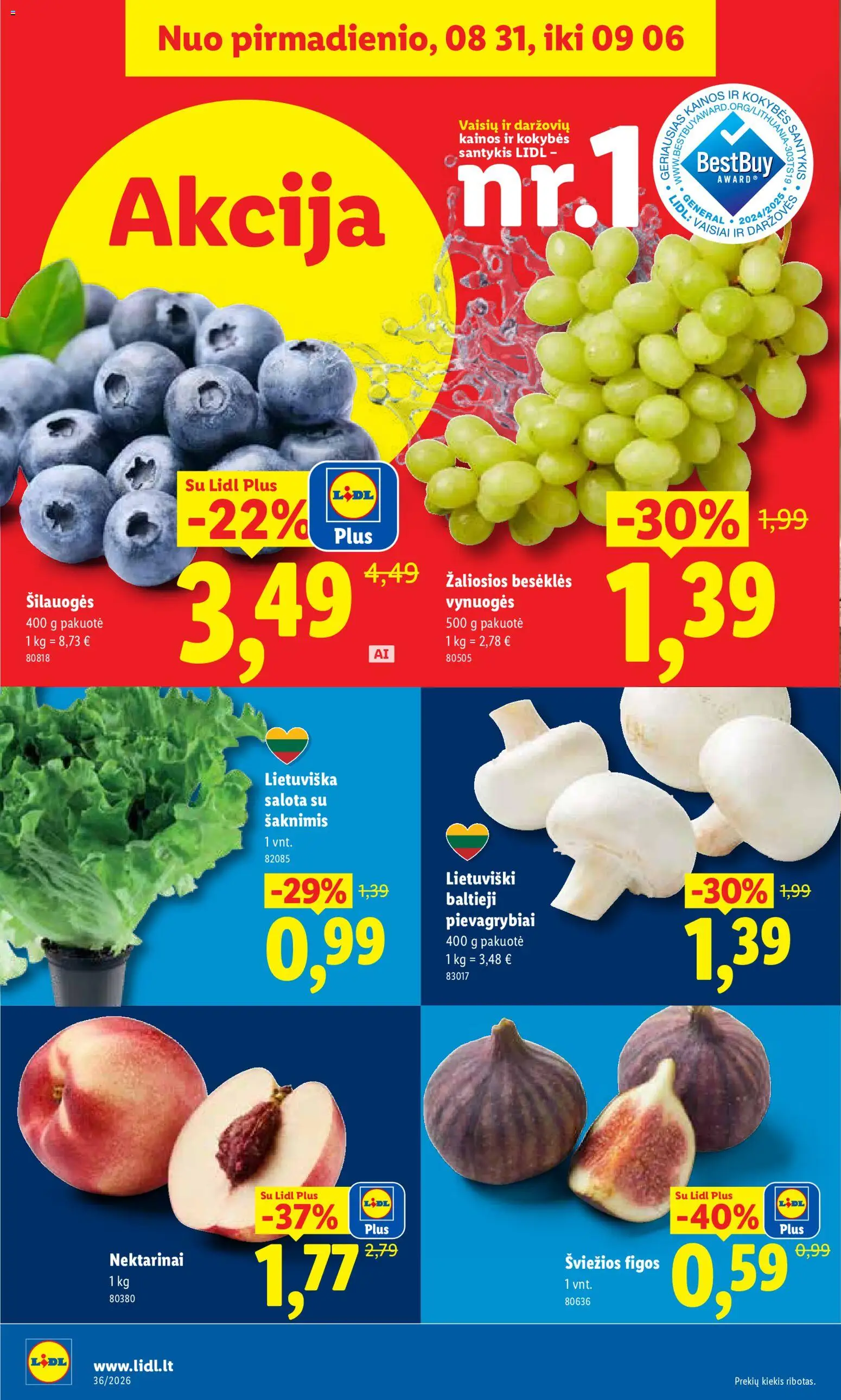 LIDL akcijos nuo 2026.08.31 | Puslapis: 4 | Prekių: Salota, Pievagrybiai, Šilauogės, Vynuogės