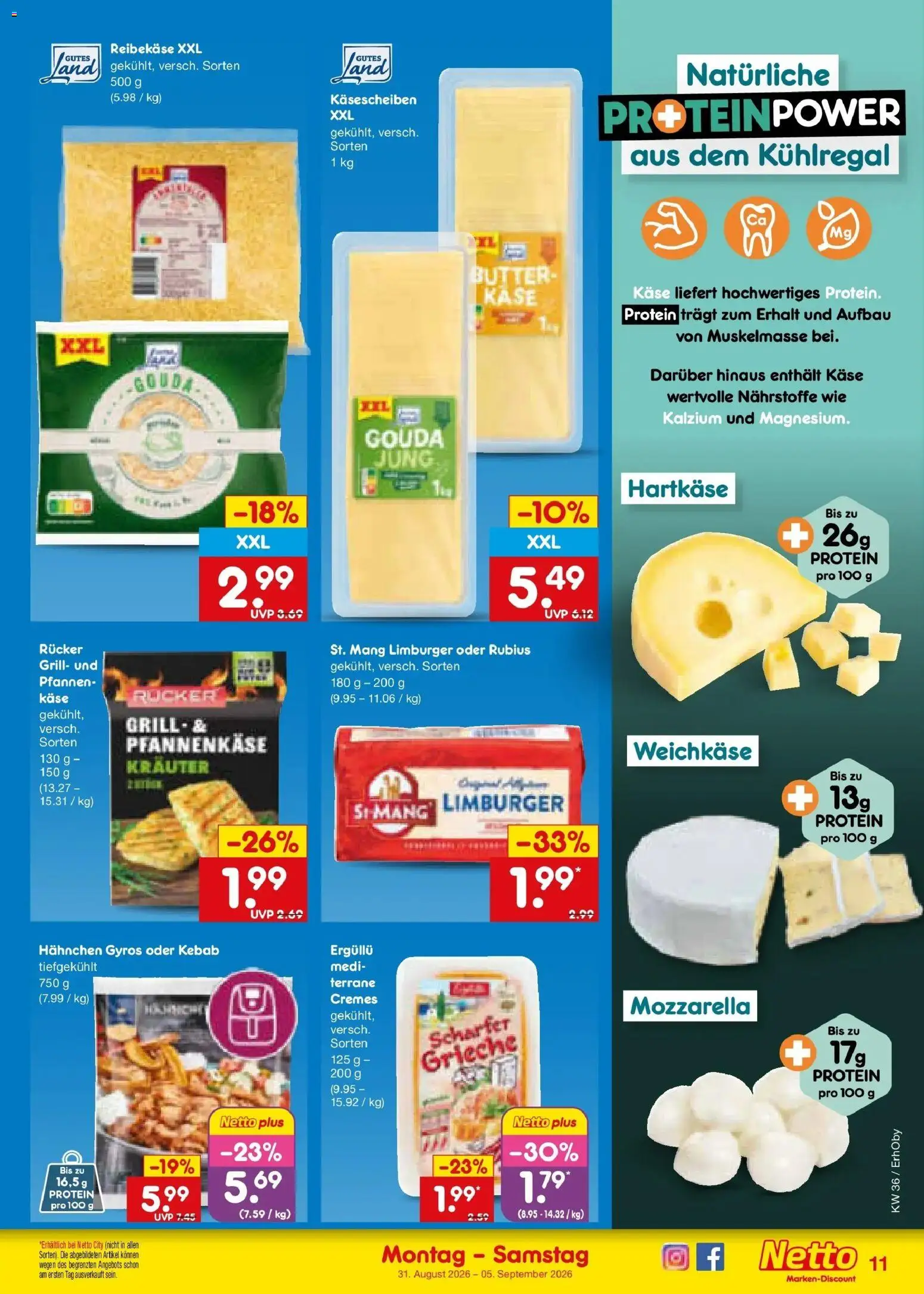 Netto Marken-Discount Prospekt Metten – gültig ab 31.08.2026 | Seite: 13 | Produkte: Grill, Hahnchen, Käse, Reibekase