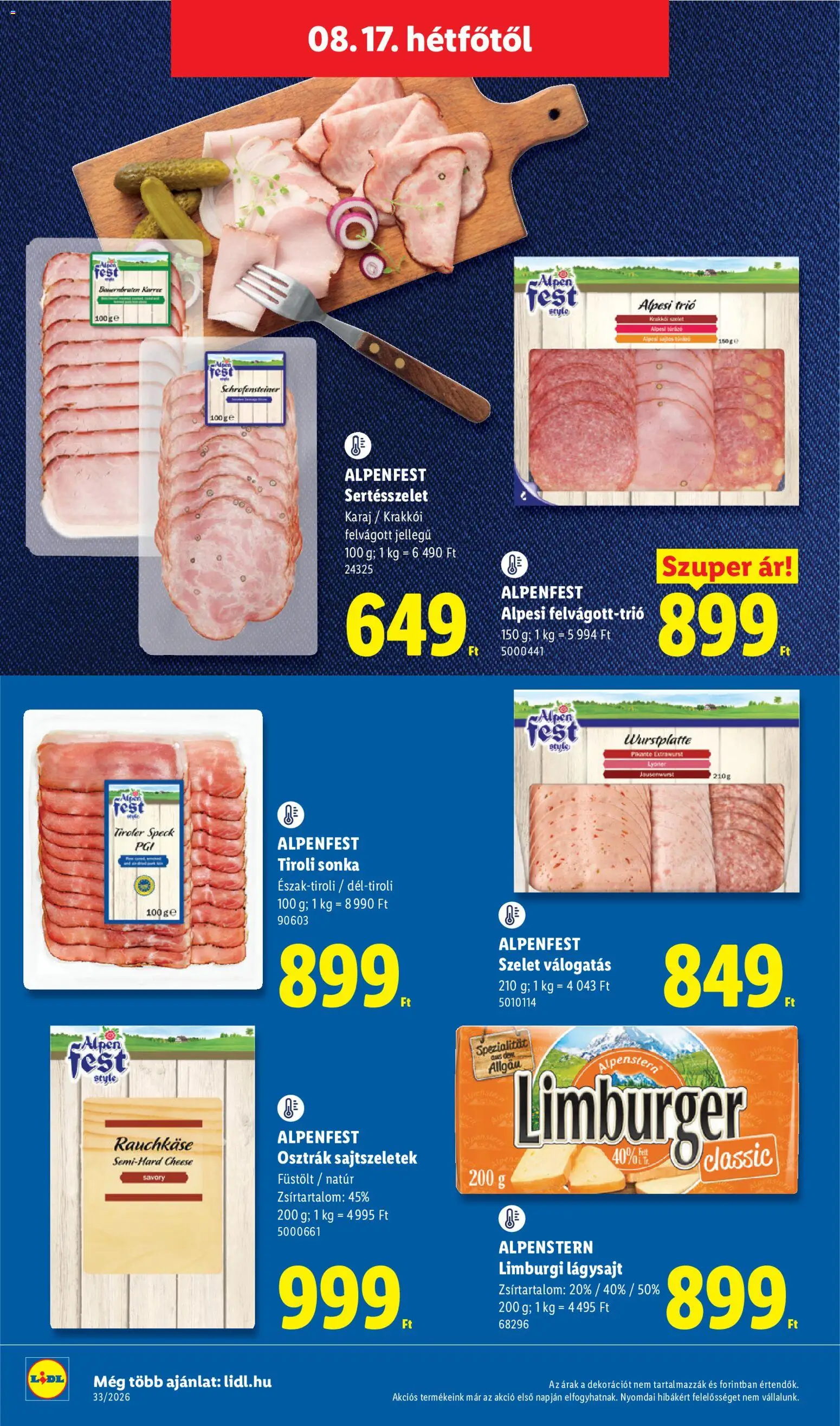 Lidl akciós ujság - amely érvényes a következő dátumtól: 2026.08.13. | Oldal: 66 | Termékek: Szelet, Sonka, Karaj, Felvágott