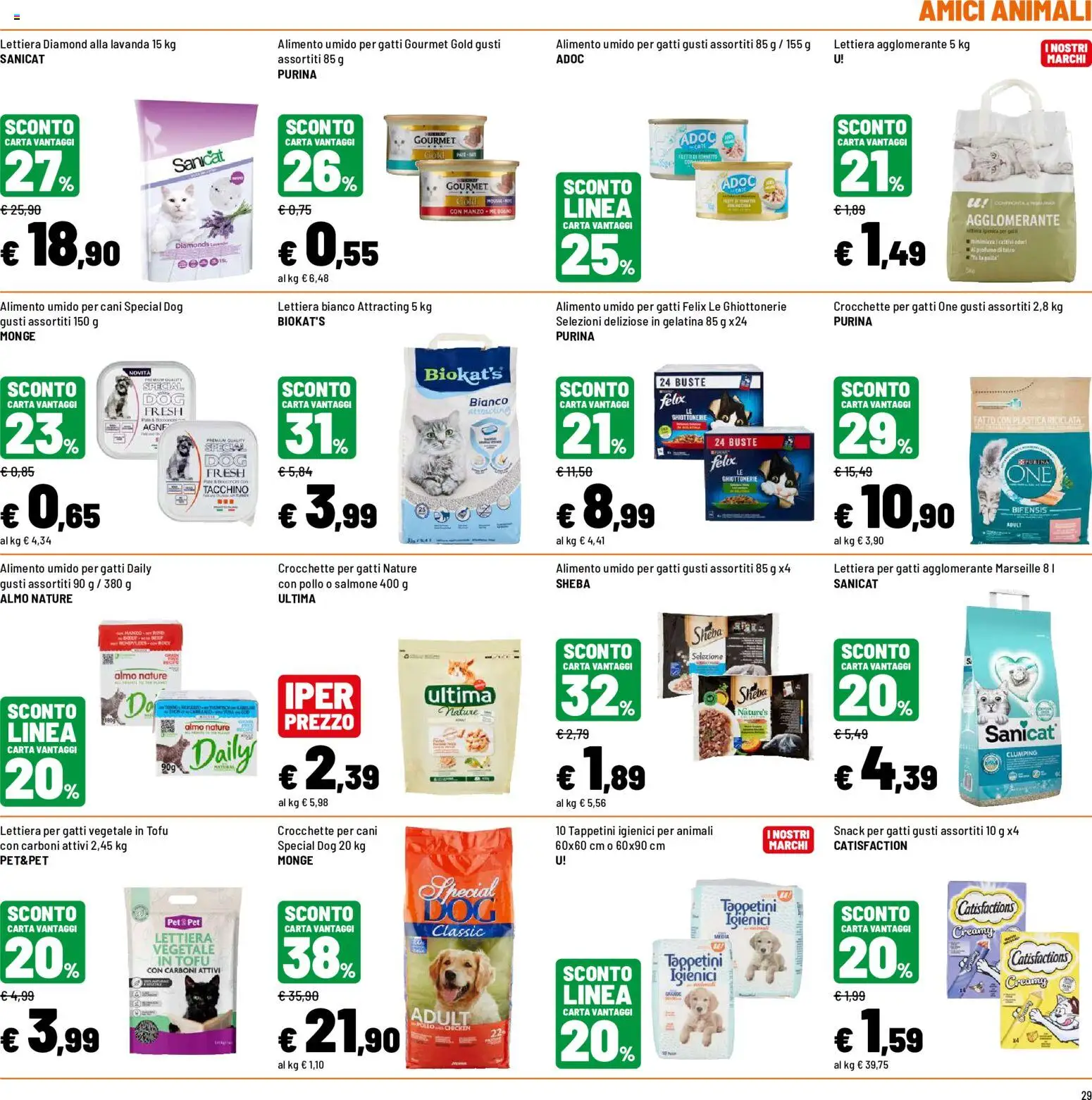 Volantino Iper del 11/09/2026 | Pagina: 29 | Prodotti: Lettiera per gatti, Salmone, Crocchette per cani, Profumo