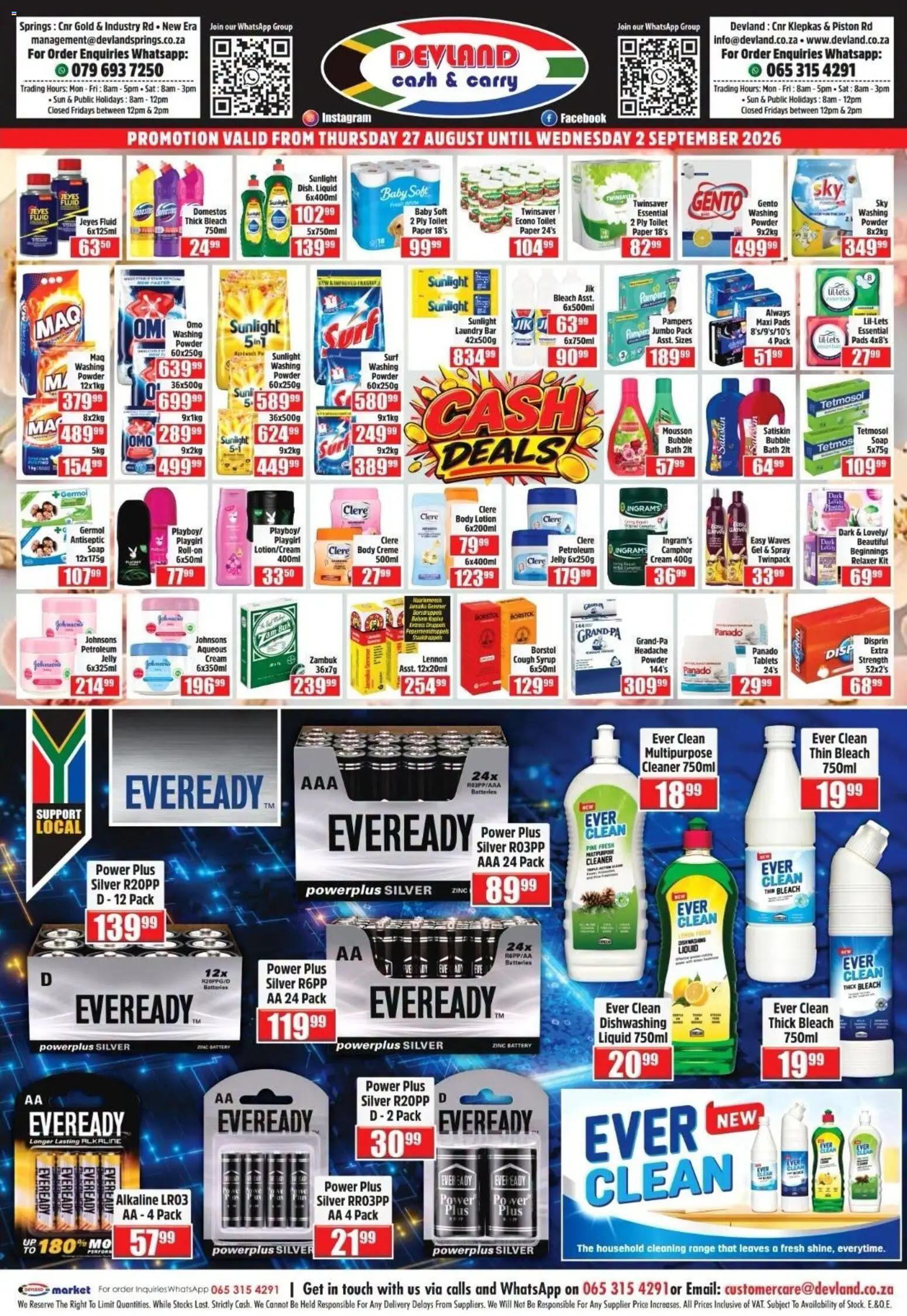 New Devland catalogue – valid from 27/08/2026 | Page: 1 | Products: Battery, Pads, Cough syrup, Paper