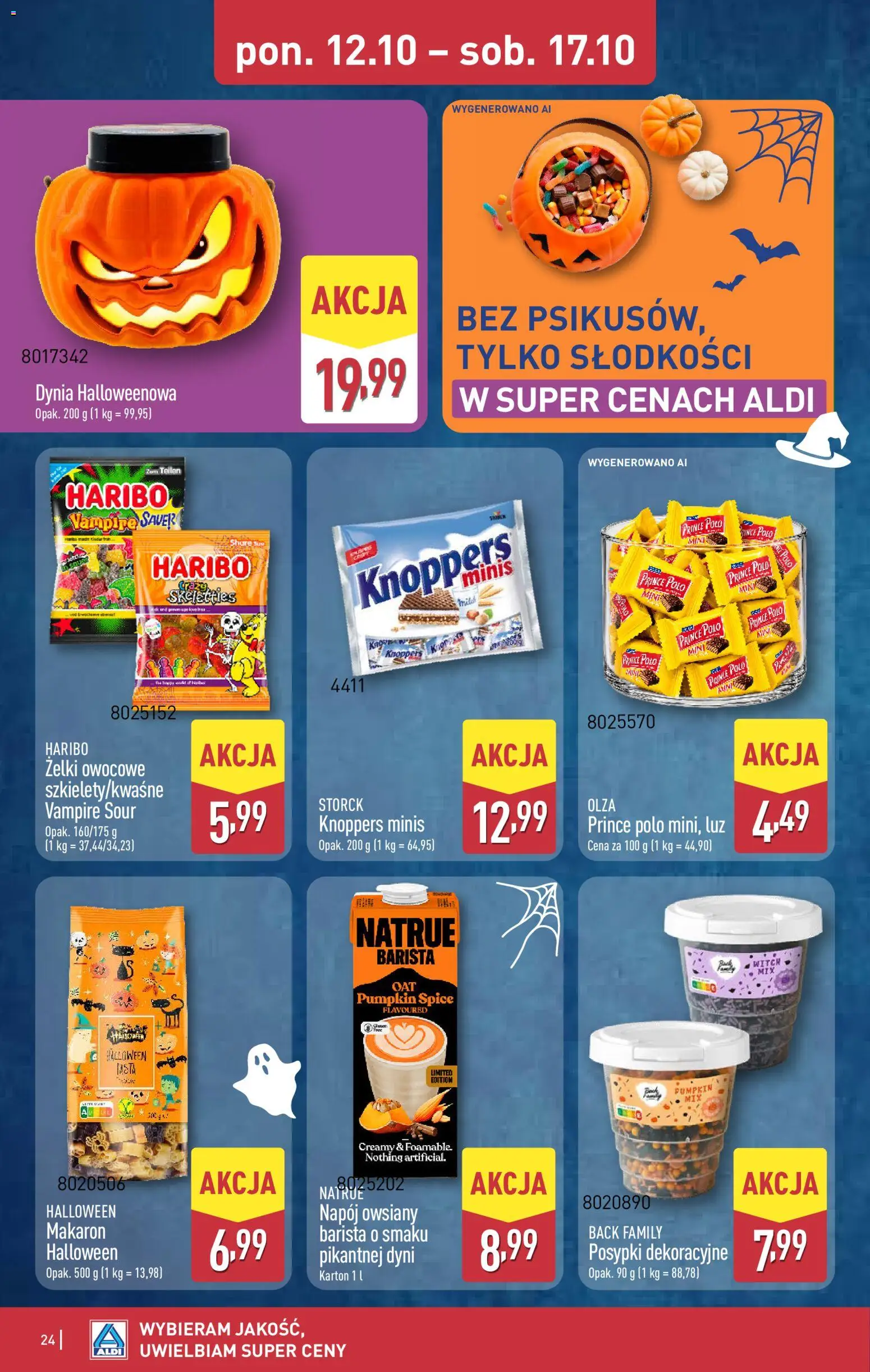 Aldi gazetka od 12.10.2026 | Strona: 24 | Produkty: Knoppers, Napój owsiany, Prince polo, Makaron
