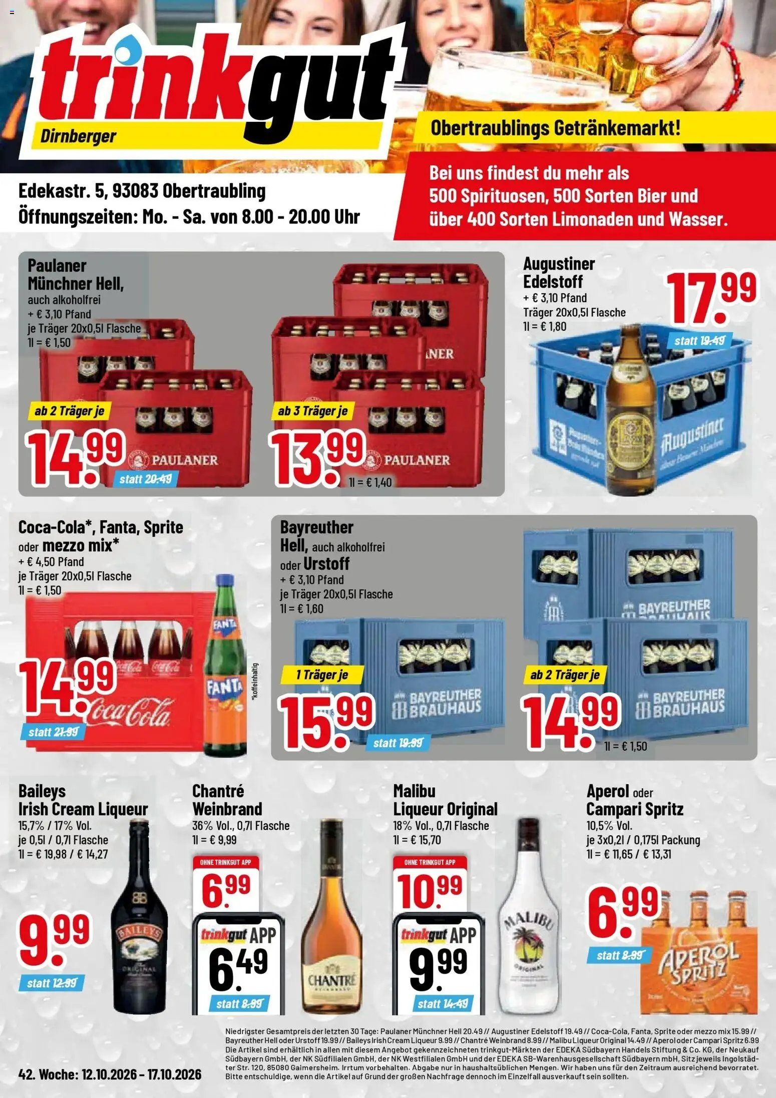 Trinkgut Prospekt Obertraubling (ab 12.10.2026) » Angebote online | Seite: 1 | Produkte: Coca cola, Bier, Campari, Oder mezzo mix