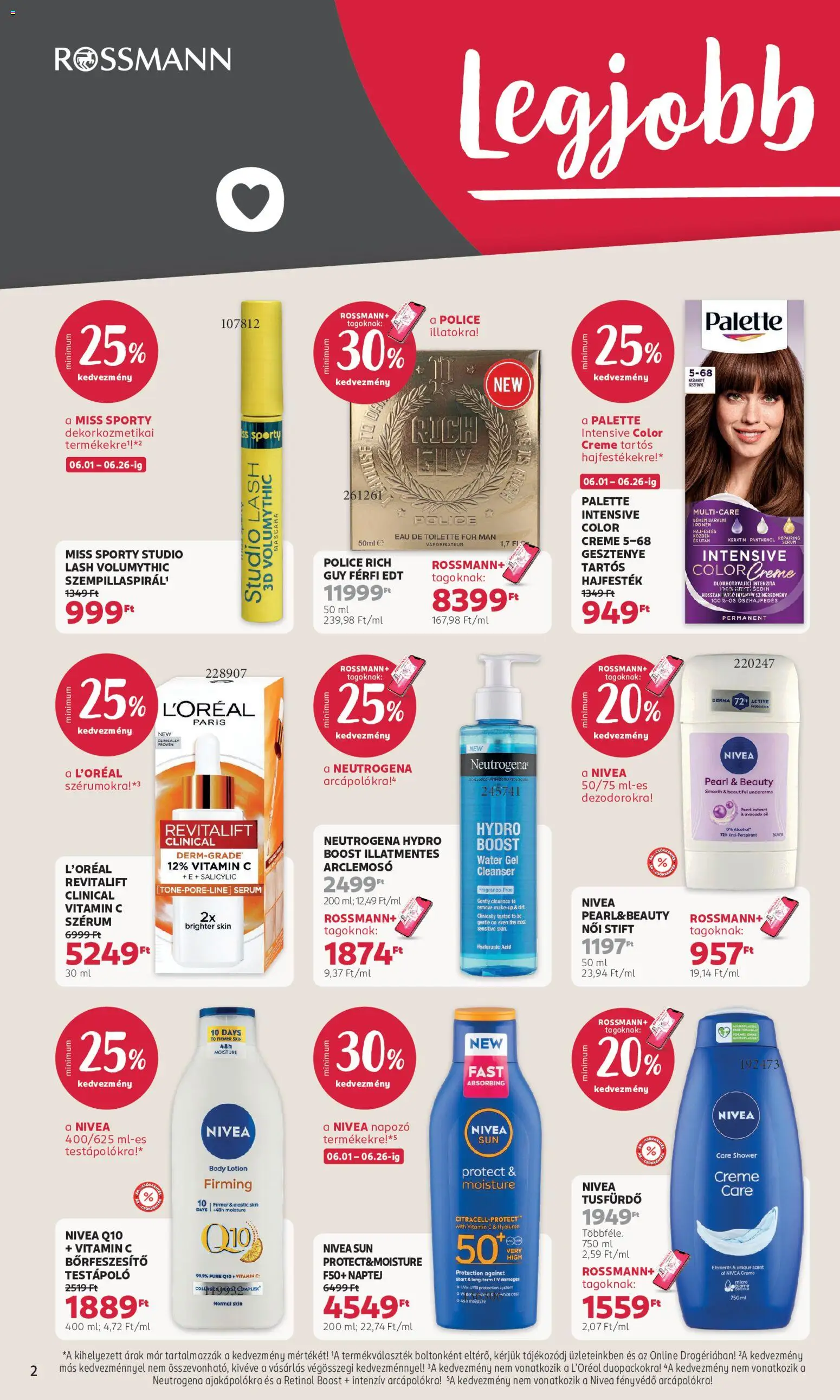 Rossmann akciós ujság - amely érvényes a következő dátumtól: 15.06.2026 | Oldal: 2 | Termékek: Body, Stift, Fényvédő, Testápoló