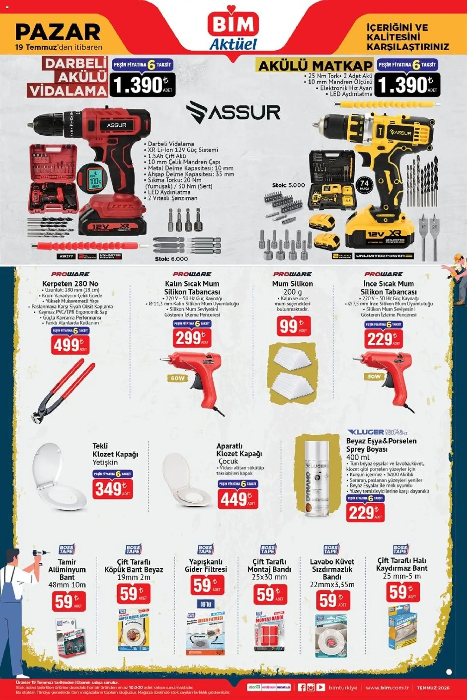 BİM - Katalog Pazar - 19 Temmuz 2026 tarihinden itibaren geçerlidir | Sayfa: 2 | Ürünler: Çift taraflı, Lavabo, Halı, Bant
