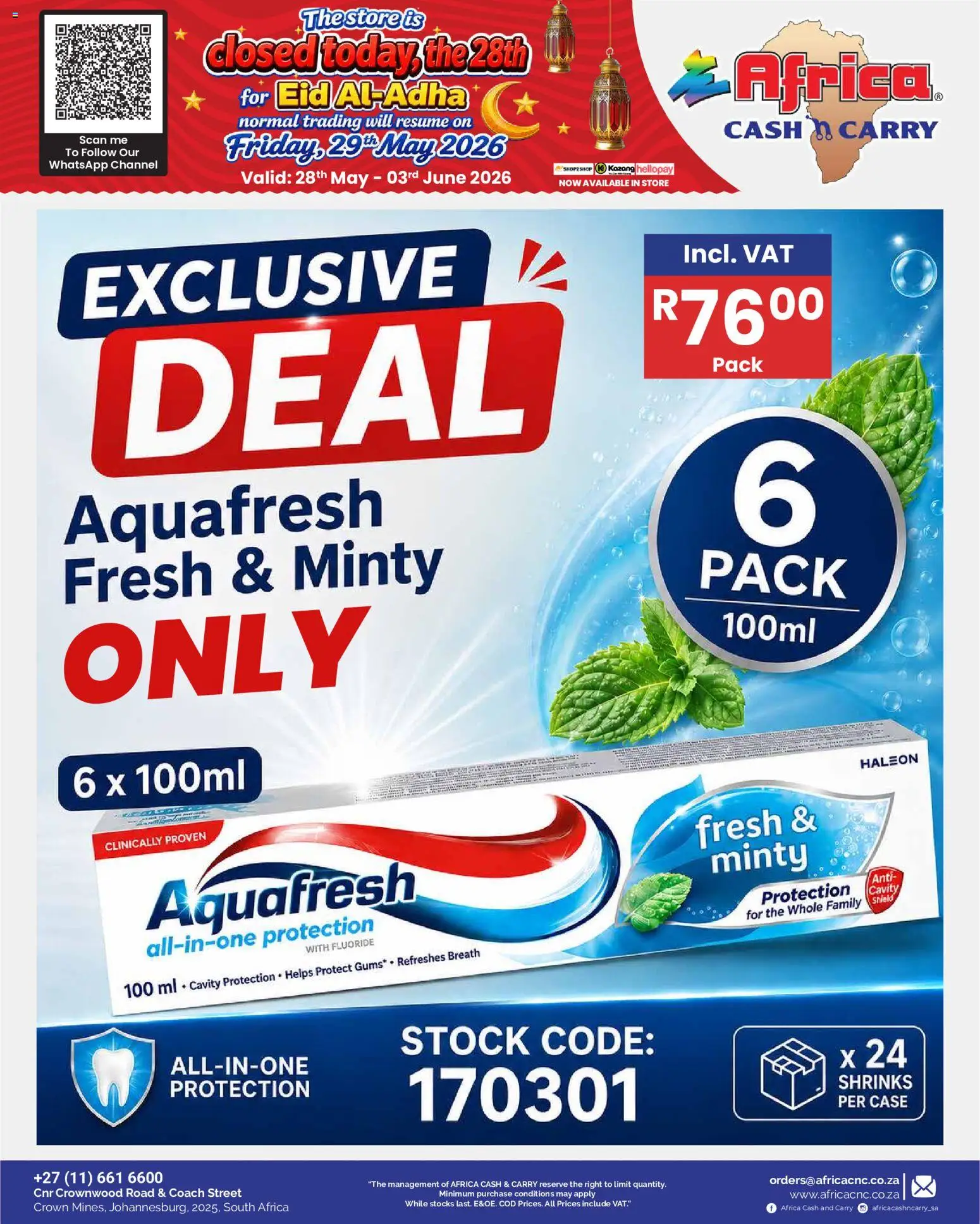 New Africa Cash & Carry catalogue – valid from 28.05.2026 | Page: 15 | Products: Case, Stock