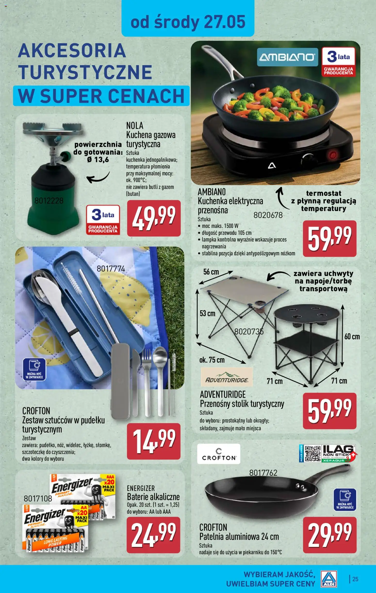 Aldi gazetka od 25.05.2026 | Strona: 25 | Produkty: Kuchenka, Baterie, Patelnia