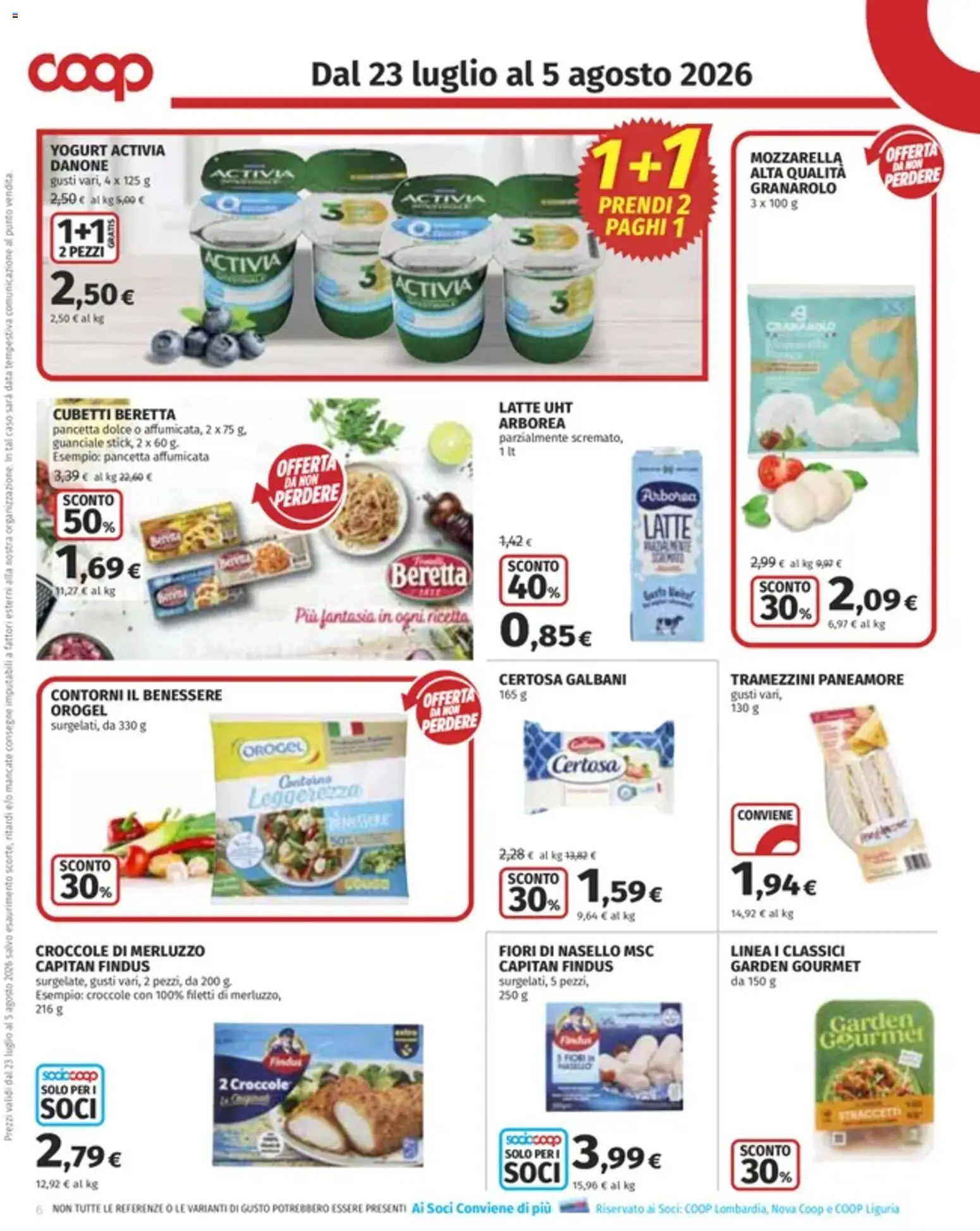 Volantino COOP del 23/07/2026 | Pagina: 6 | Prodotti: Pancetta, Mozzarella, Data, Nasello