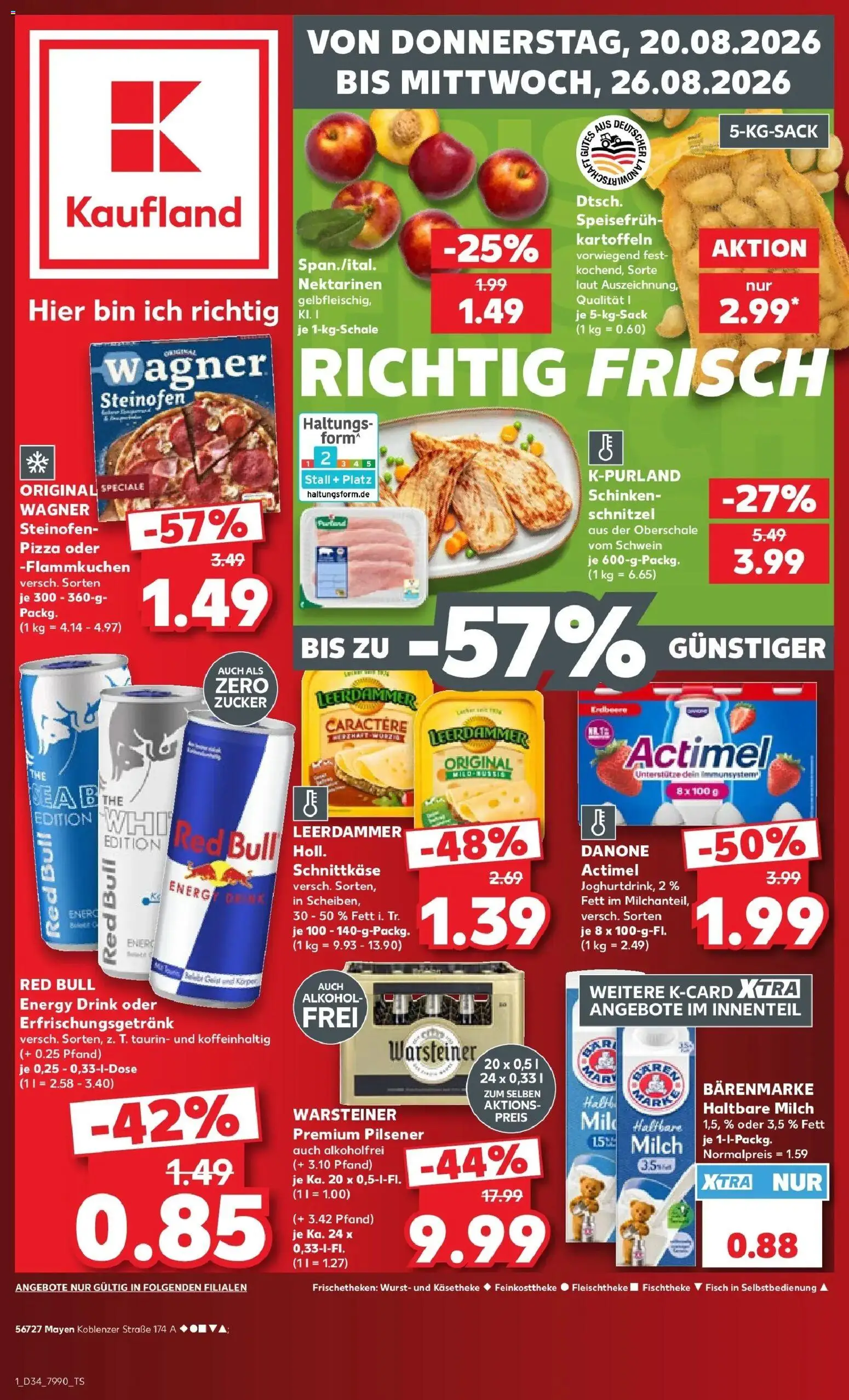 Prospekt Kaufland ab 20.08.2026 » Angebote Online zum Blättern | Seite: 1 | Produkte: Red bull, Zucker, Wurst, Schinken