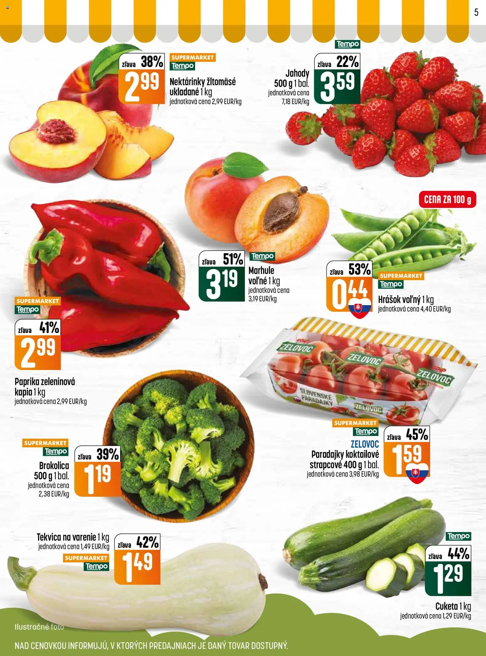 Nové COOP Jednota akcie – leták je platný od 18.06.2026 | Strana: 5 | Produkty: Paprika, Hrášok, Cuketa, Marhule