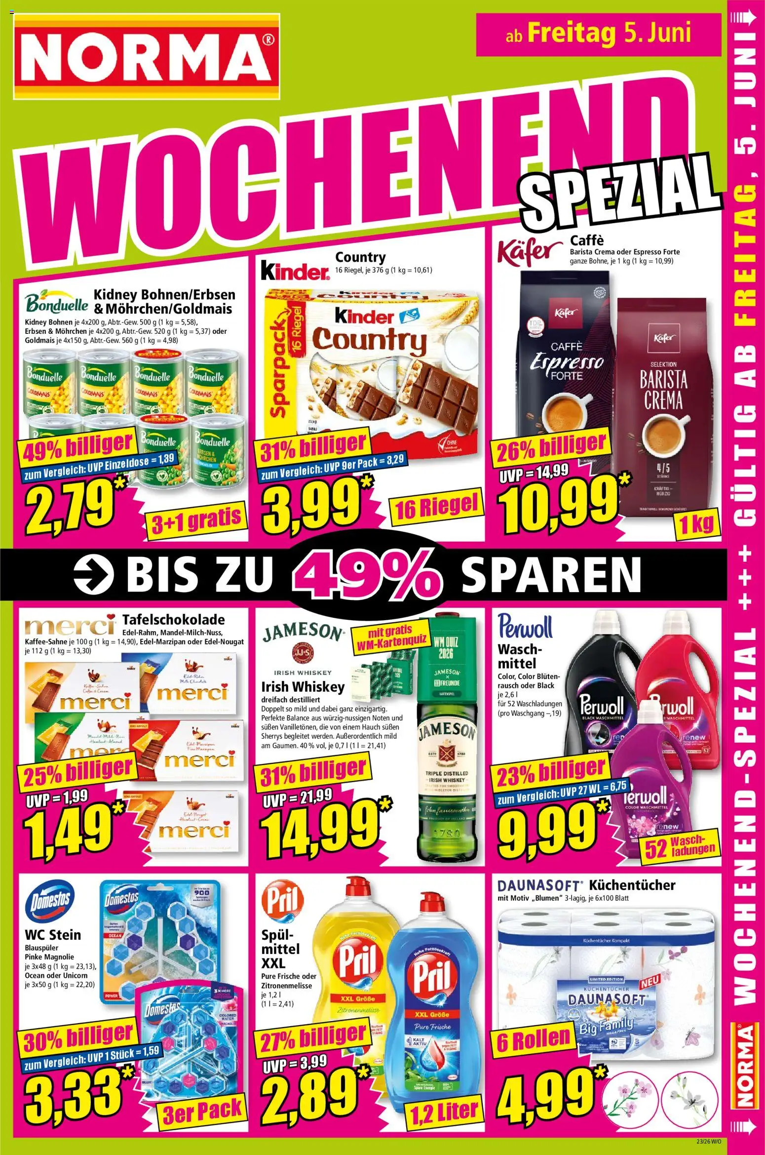 Norma Prospekt – gültig ab 01.06.2026 | Seite: 17 | Produkte: Waschmittel, Pril, Whiskey, Erbsen