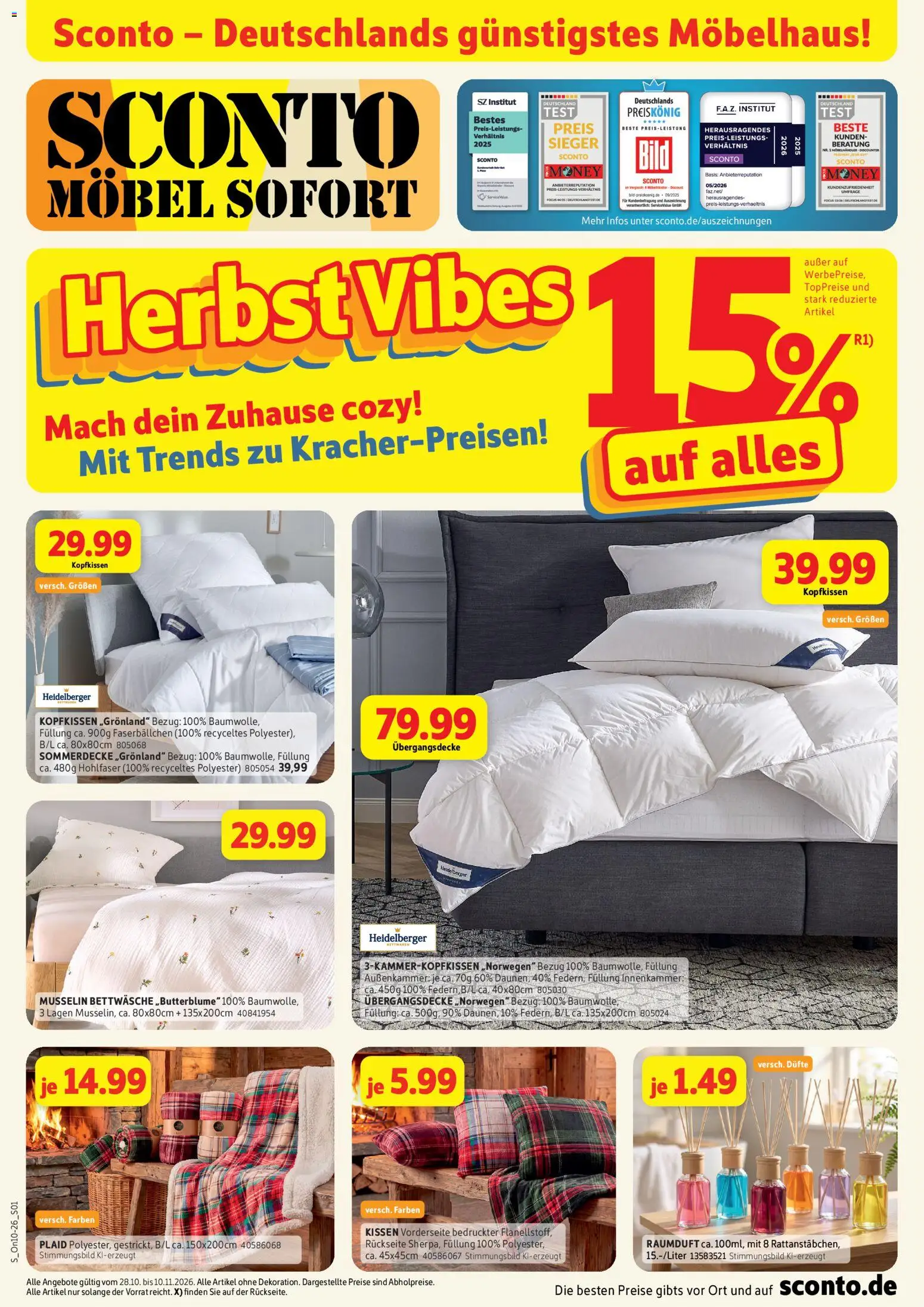 Sconto Herbst Vibes – gültig ab 28.10.2026 | Seite: 1 | Produkte: Kissen, Bettwäsche, Kopfkissen