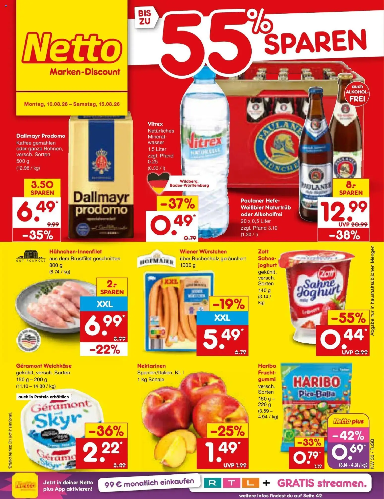 Netto Marken-Discount Prospekt Lahr-Langenwinkel – gültig ab 10.08.2026 | Seite: 1 | Produkte: Nektarinen, Joghurt, Kaffee, Dallmayr