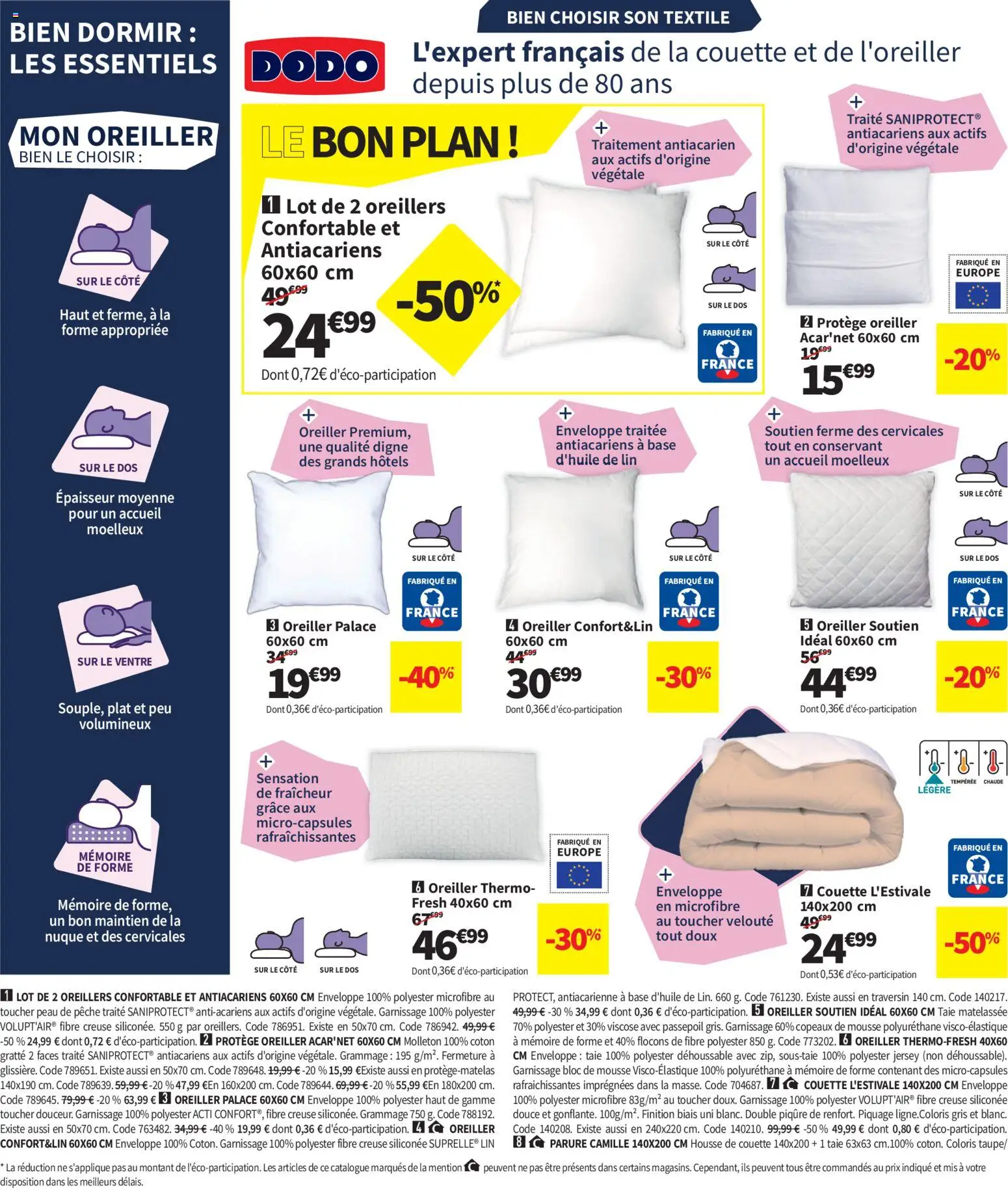 {H1} | Page: 12 | Produits: Base, Mousse, Oreiller, Couette