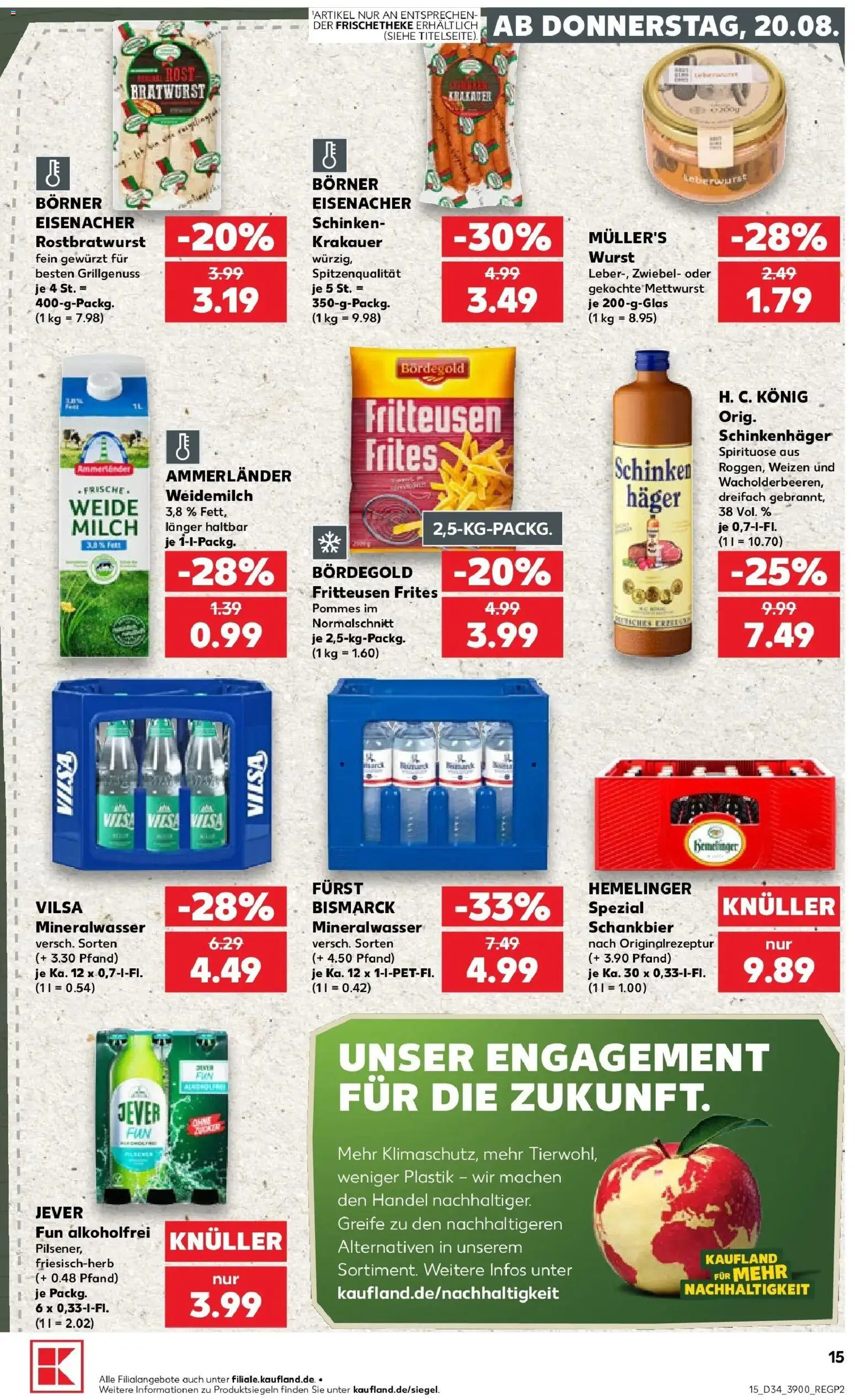 Prospekt Kaufland ab 20.08.2026 » Angebote Online zum Blättern | Seite: 15 | Produkte: Milch, Bratwurst, Jever, Schinken