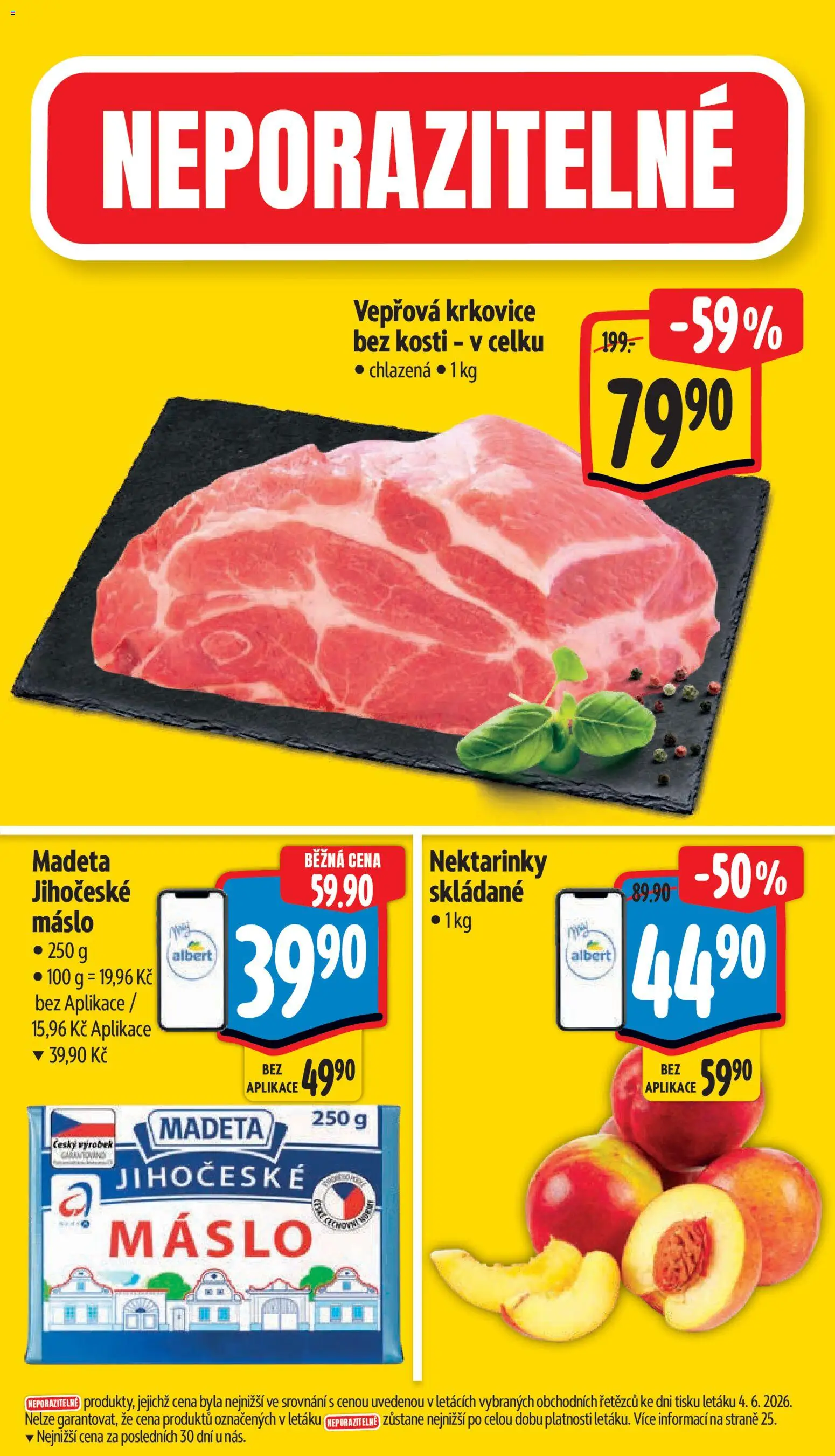 Albert leták - Supermarket od 10.06.2026 | Strana: 3 | Produkty: Nektarinky, Krkovice, Jihočeské máslo, Vepřová krkovice