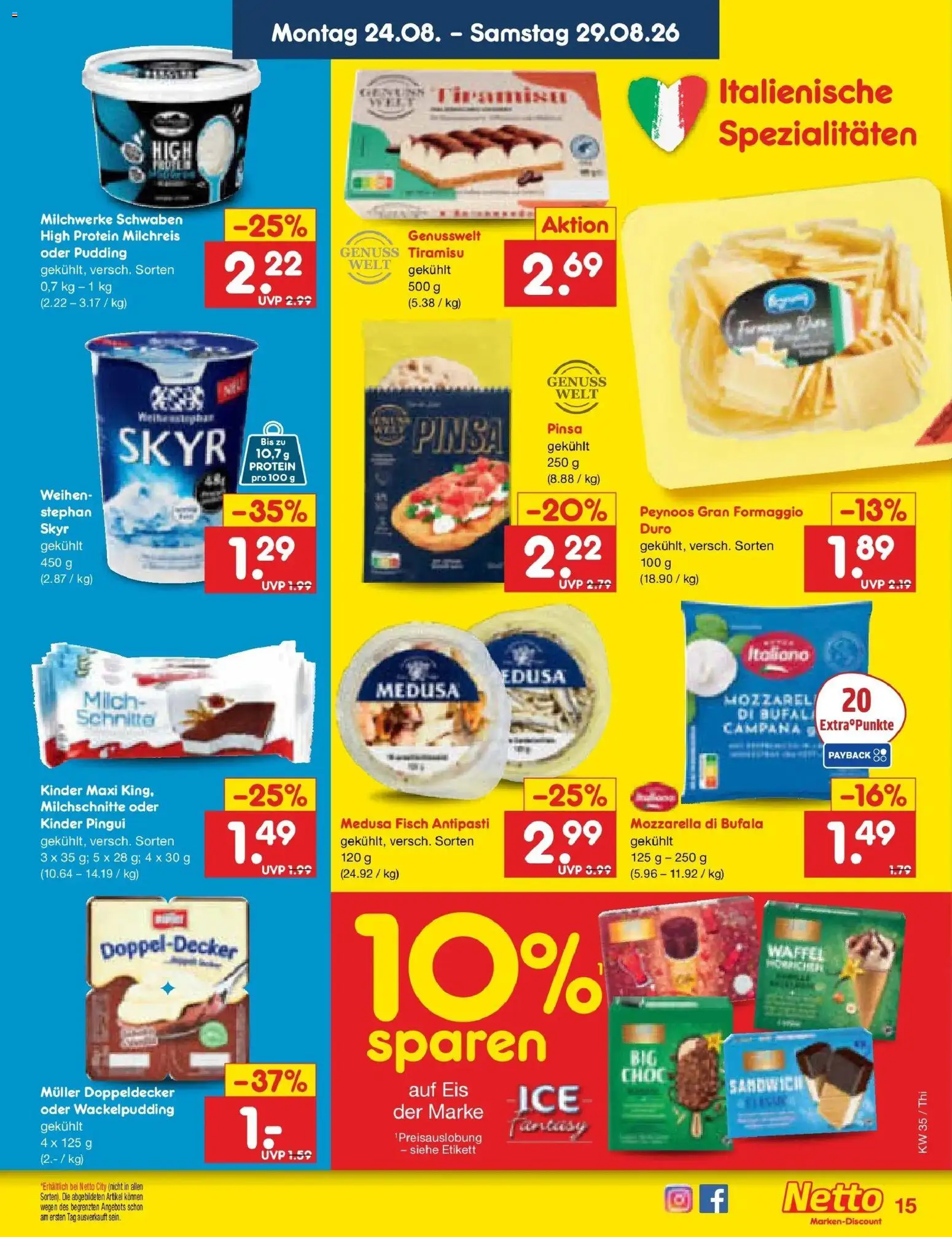 Netto Marken-Discount Prospekt Pirna (ab 24.08.2026) » Angebote | Seite: 23 | Produkte: Mozzarella, Spezialitäten, Skyr, Fisch
