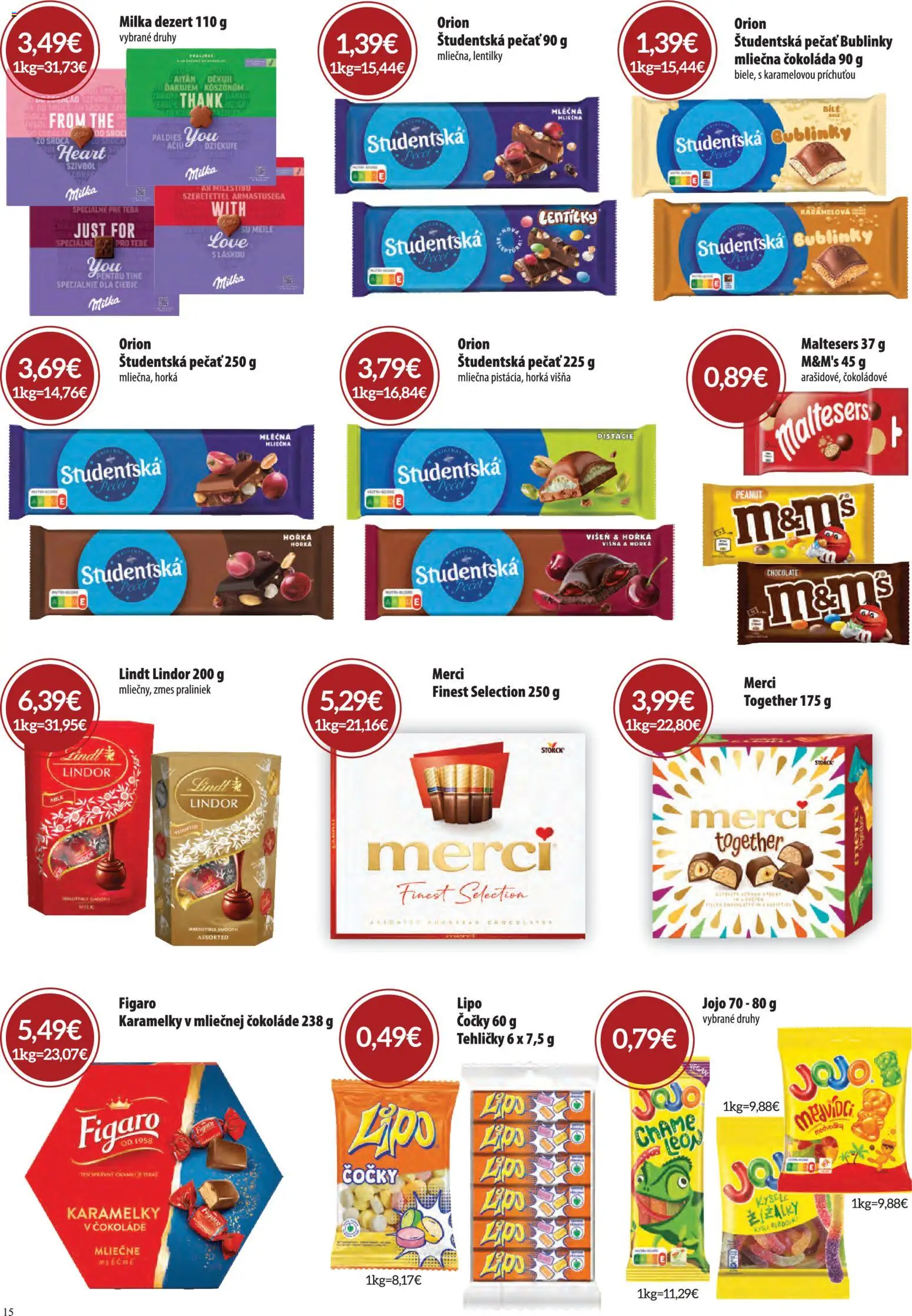 Nové CBA Verex akcie – leták je platný od 06.08.2026 | Strana: 15 | Produkty: Lindor, Lindt, Merci, Študentská pečať