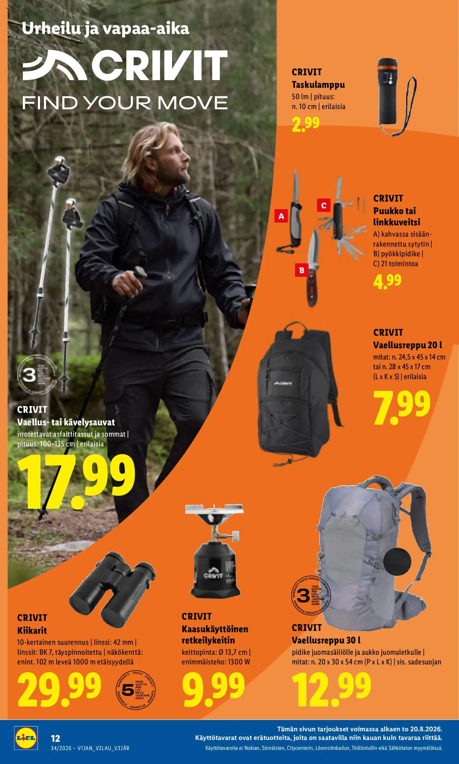 Lidl tarjoukset – voimassa 20/08/2026 alkaen | Sivu: 14 | Tuotteet: Puukko, Linssit, Kiikarit, Taskulamppu