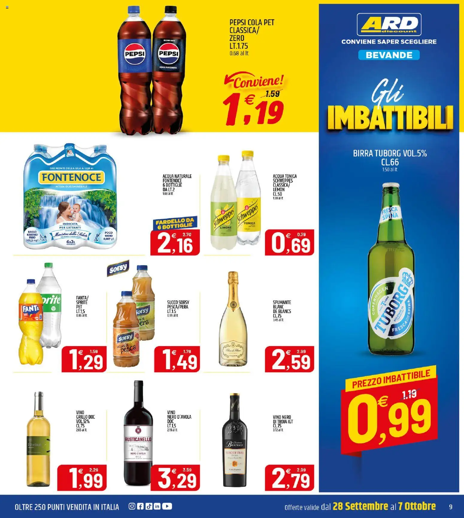 Volantino ARD Discount del 28/09/2026 | Pagina: 9 | Prodotti: Bevande, Limone, Pesca, Sprite