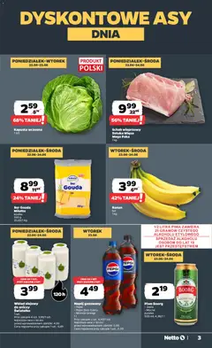 Pogląd oferty "Netto gazetka od poniedziałku spożywcza" - ważna od 22.06.2026 | Strona: 3 | Produkty: Kapusta, Schab, Schab wieprzowy, Banan