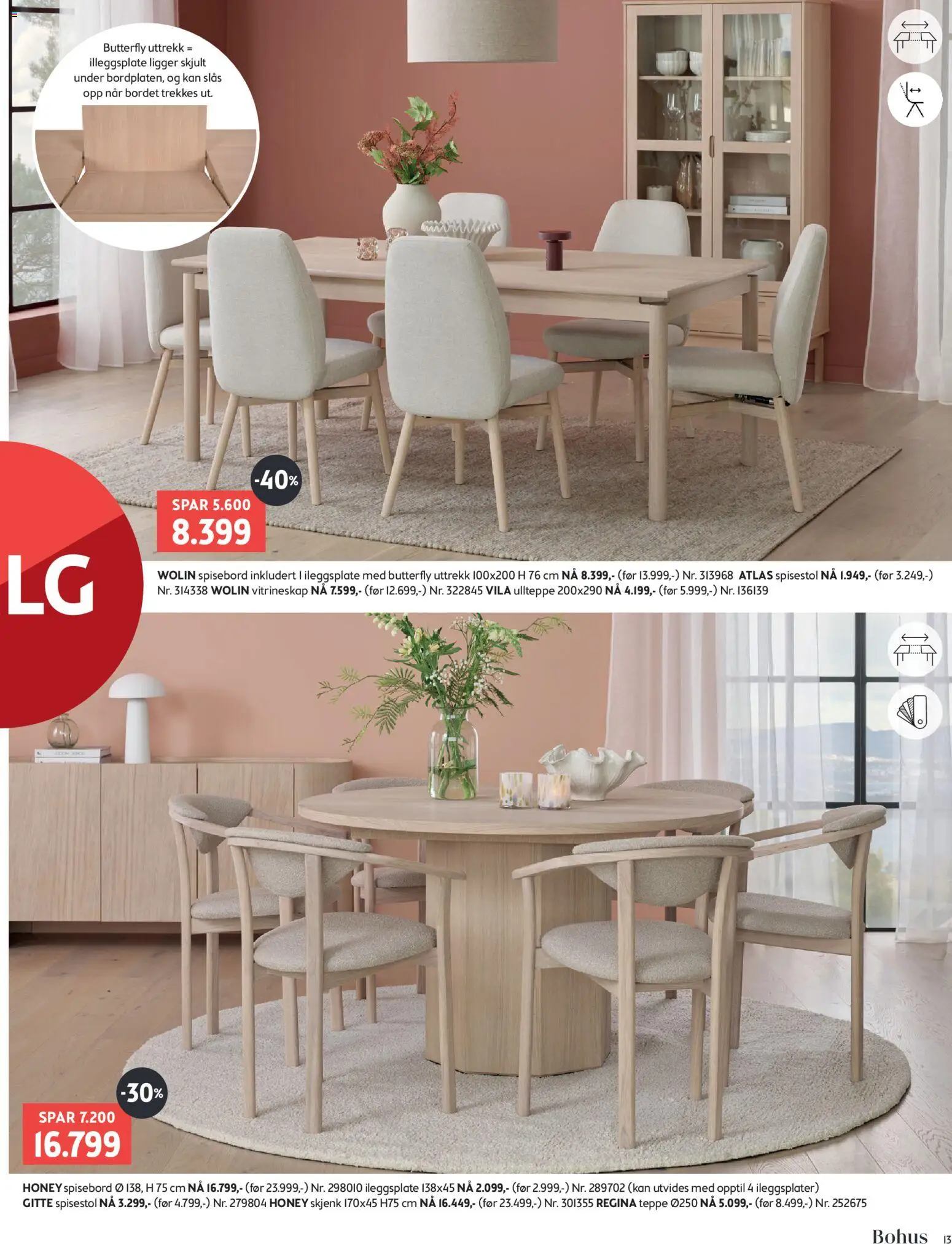 {H1} | Side: 13 | Produkter: Spisebord, Spisestol, Vitrineskap, Teppe