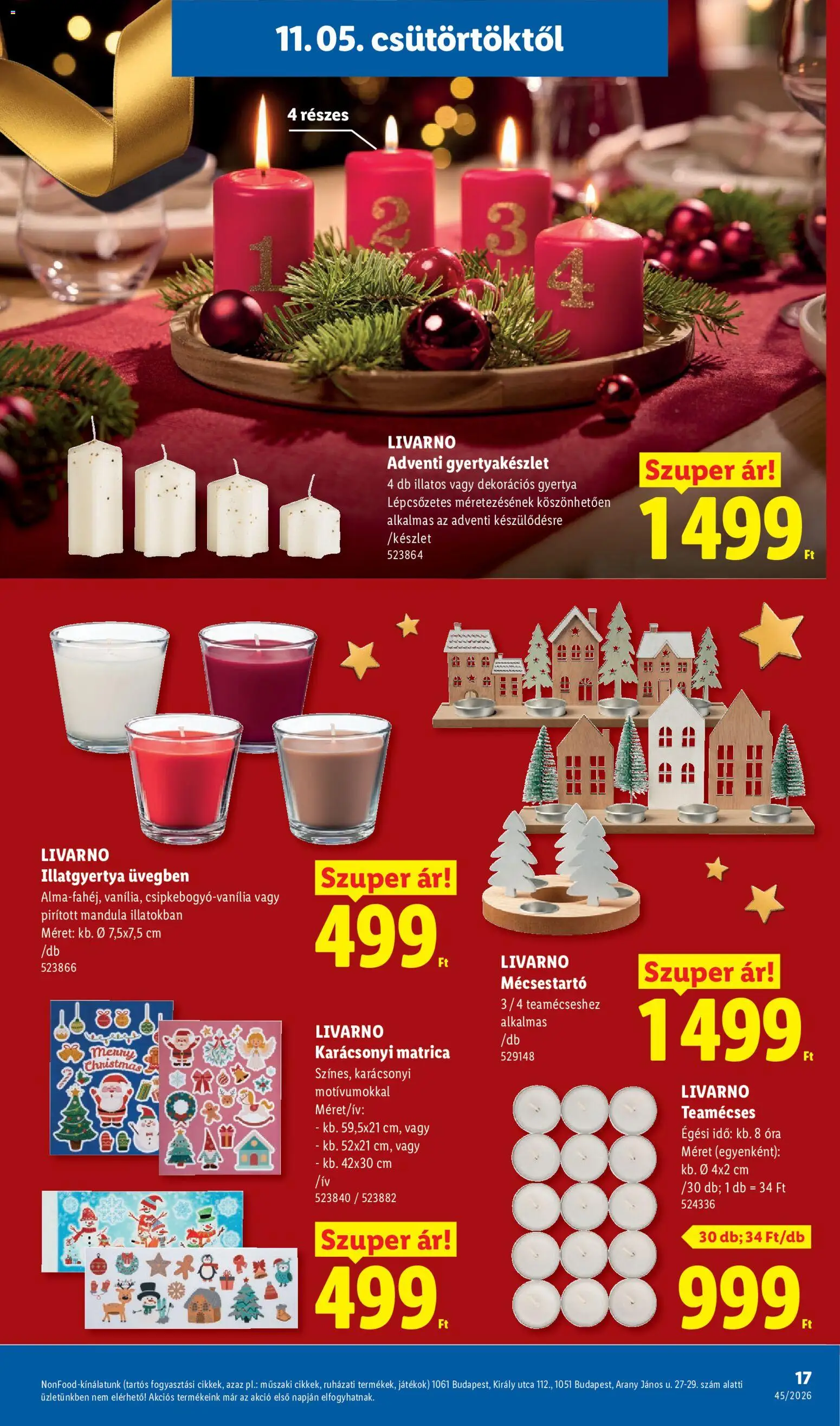 Lidl akciós ujság - amely érvényes a következő dátumtól: 2026.11.05. | Oldal: 17 | Termékek: Mandula, Gyertya, Illatgyertya, Óra