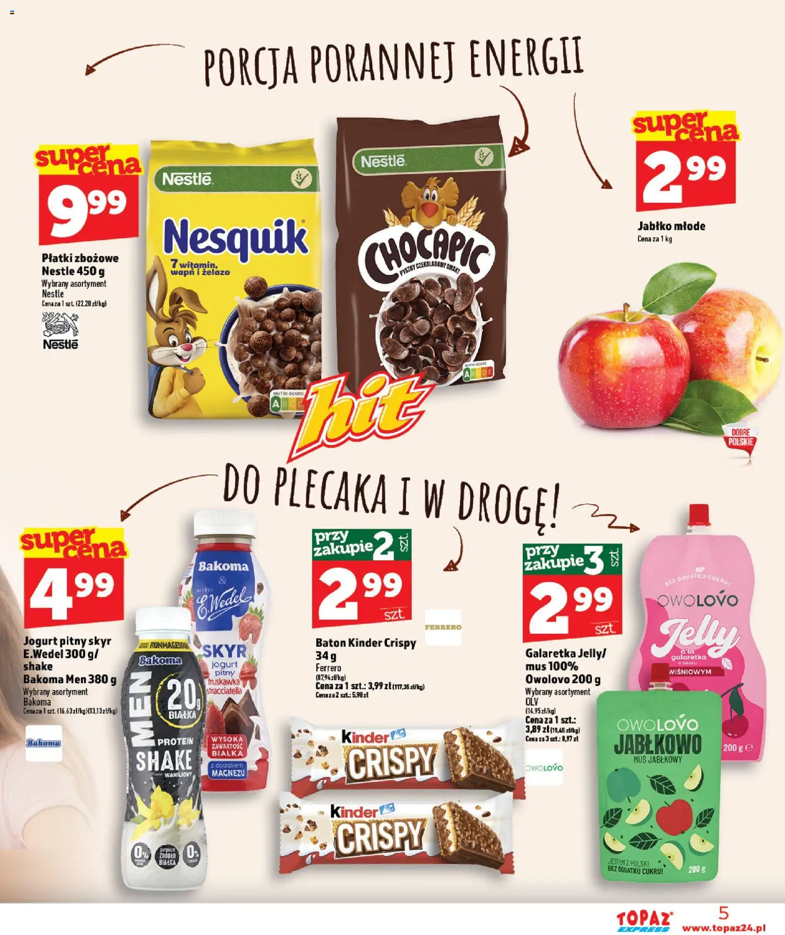 Topaz gazetka - Express od 27.08.2026 | Strona: 5 | Produkty: Galaretka, Mus jabłkowy, Jogurt, Skyr