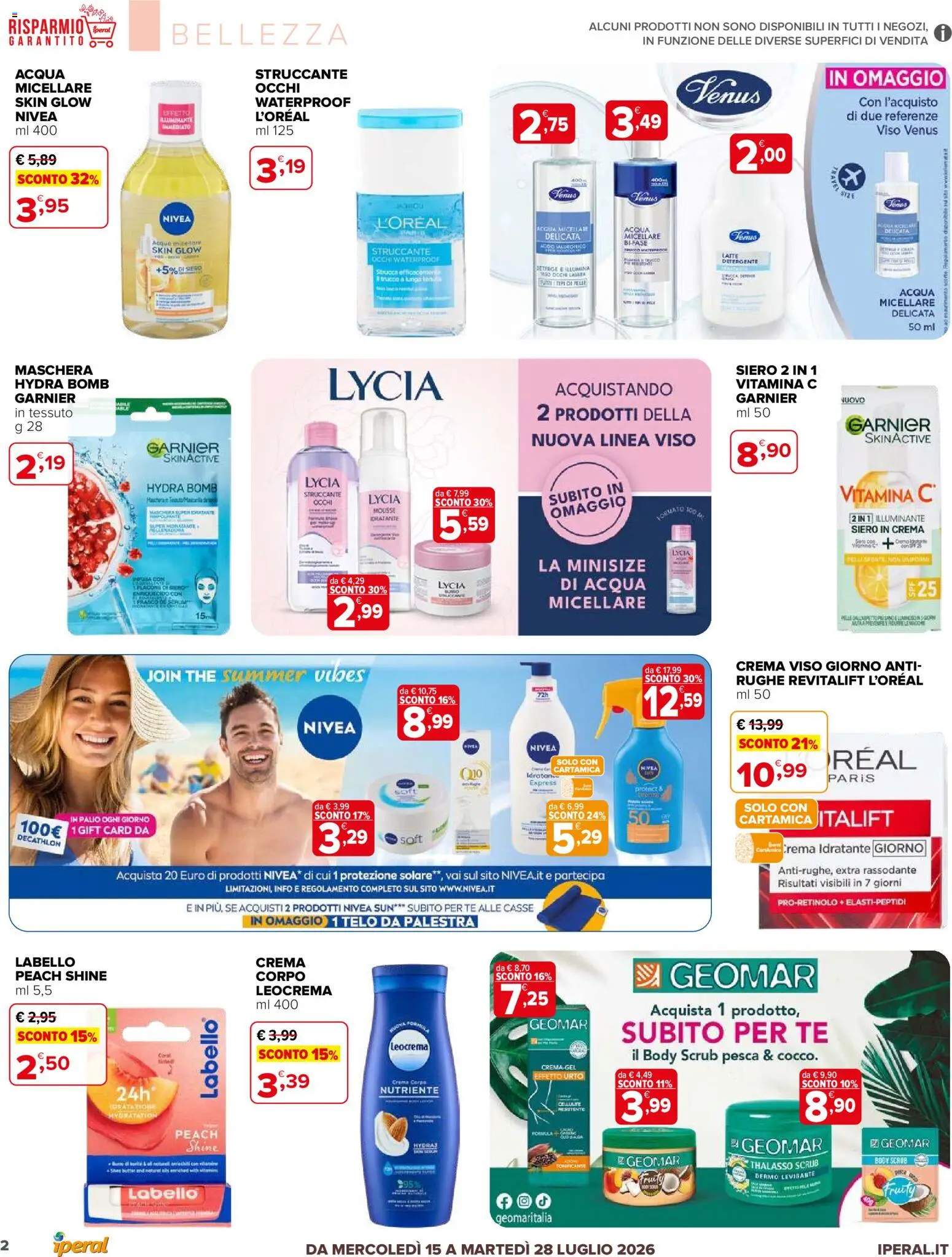Volantino Iperal del 15/07/2026 | Pagina: 2 | Prodotti: Struccante, Tè, Crema viso, Pesca