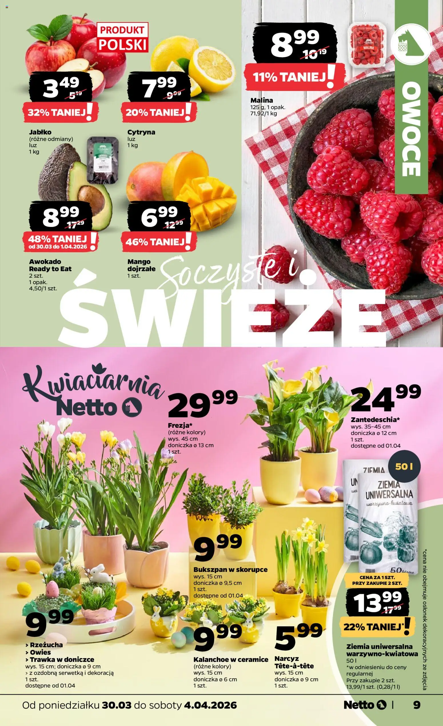 Netto gazetka od poniedziałku spożywcza od 30.03.2026 | Strona: 9 | Produkty: Cytryna, Mango, Malina, Awokado