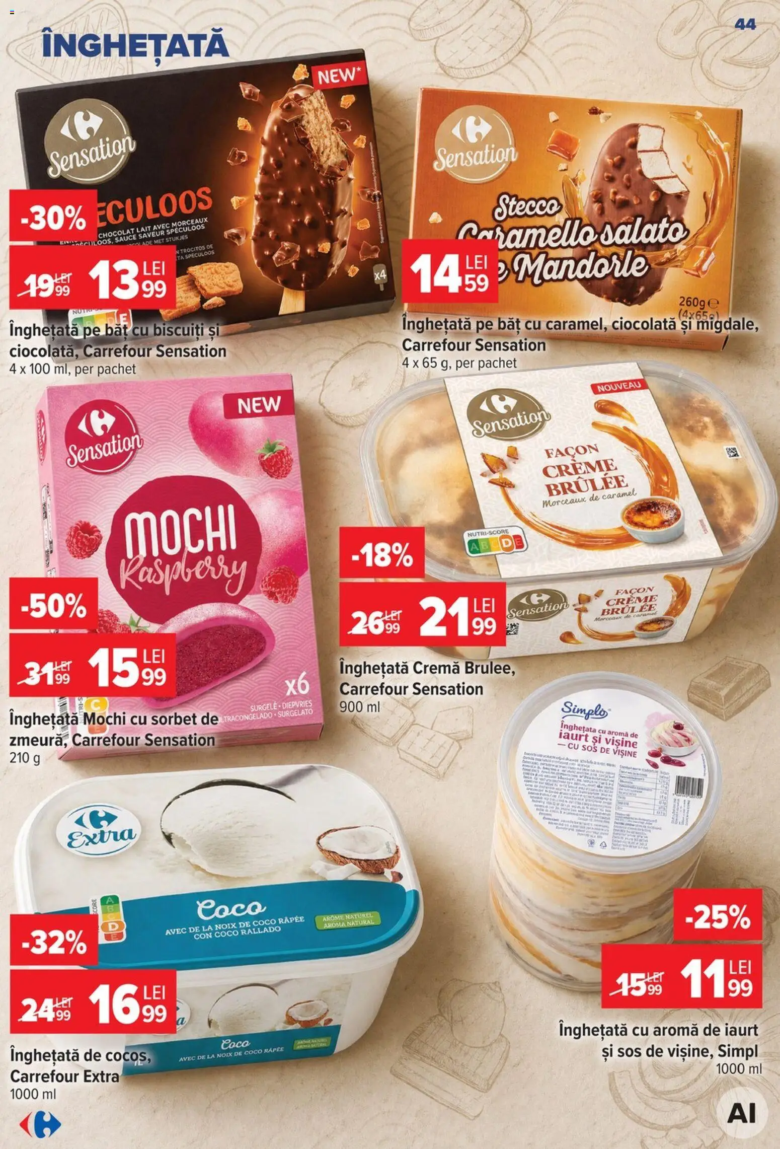 Noul catalog Carrefour – valabil de la 12.08.2026 | Pagină: 45 | Produse: Cremă, Ciocolată, Înghețată, Sos