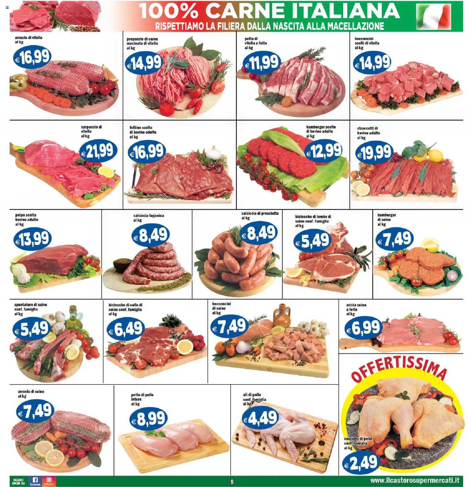 Volantino Il Castoro del 12/08/2026 | Pagina: 8 | Prodotti: Bovino, Pollo intero, Collo, Ali di pollo
