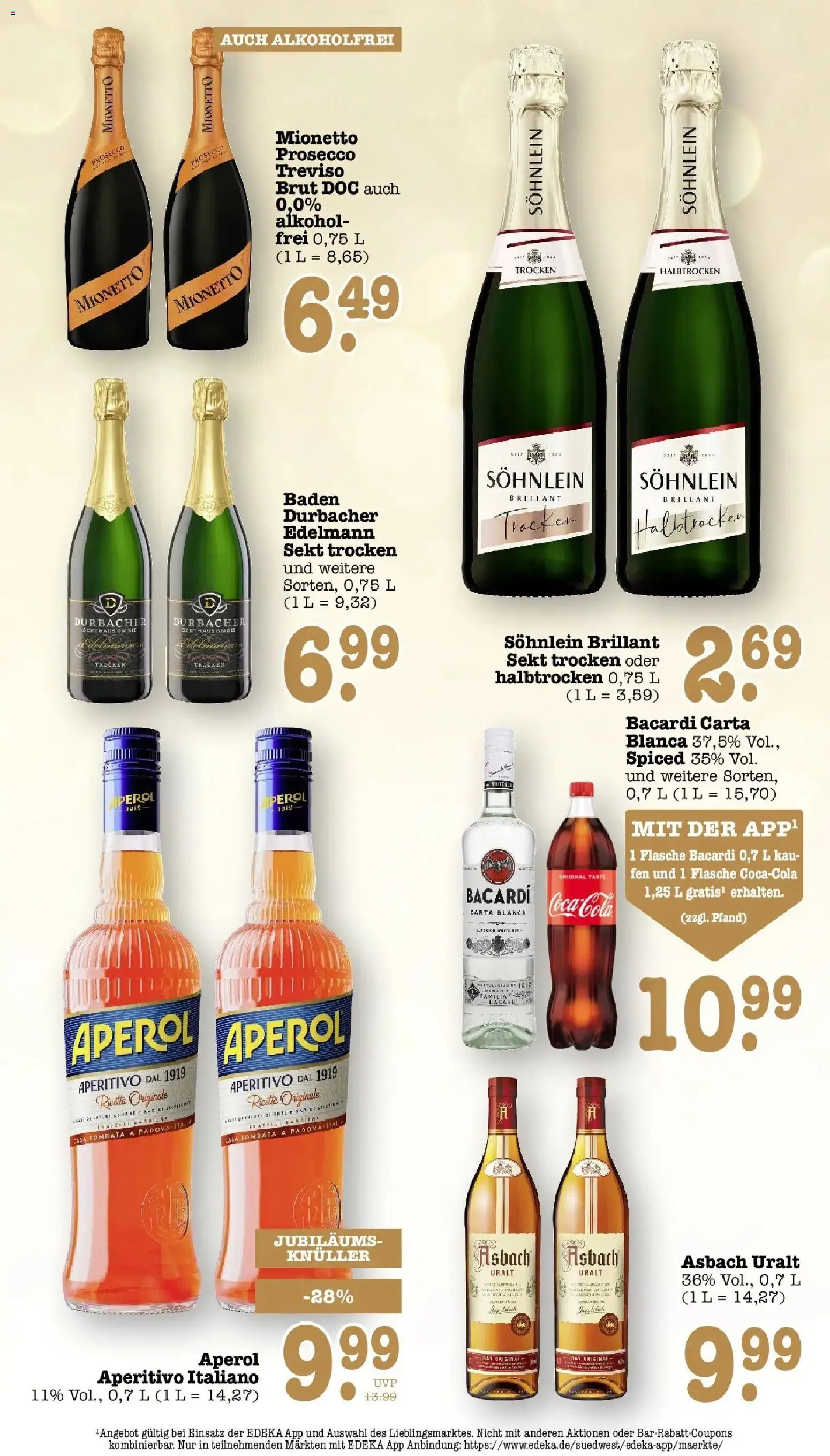 E center Prospekt Kuppenheim-Oberndorf (ab 14.09.2026) zum Blättern | Seite: 62 | Produkte: Cola, Alkohol, Aperol, Asbach