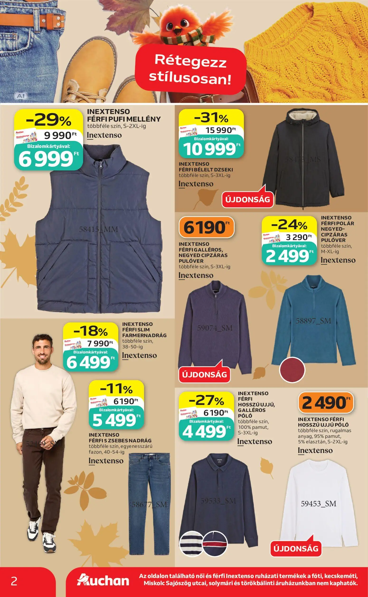 Auchan akciós ujság - amely érvényes a következő dátumtól: 2026.10.01. | Oldal: 2 | Termékek: Farmernadrág, Póló, Pulóver, Dzseki