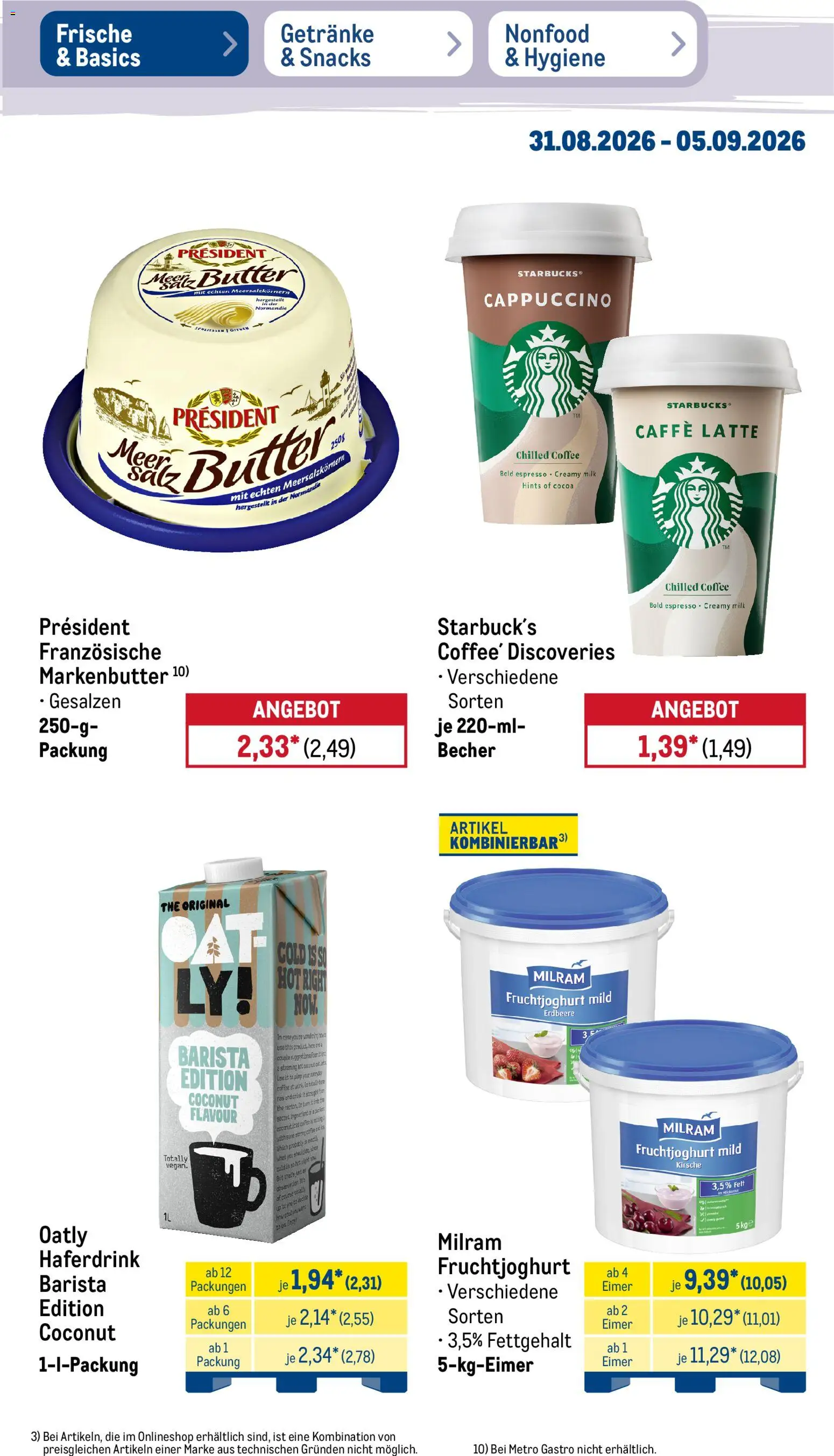 Metro Prospekt – gültig ab 31.08.2026 | Seite: 15 | Produkte: Starbucks, Fruchtjoghurt, Haferdrink, Oatly