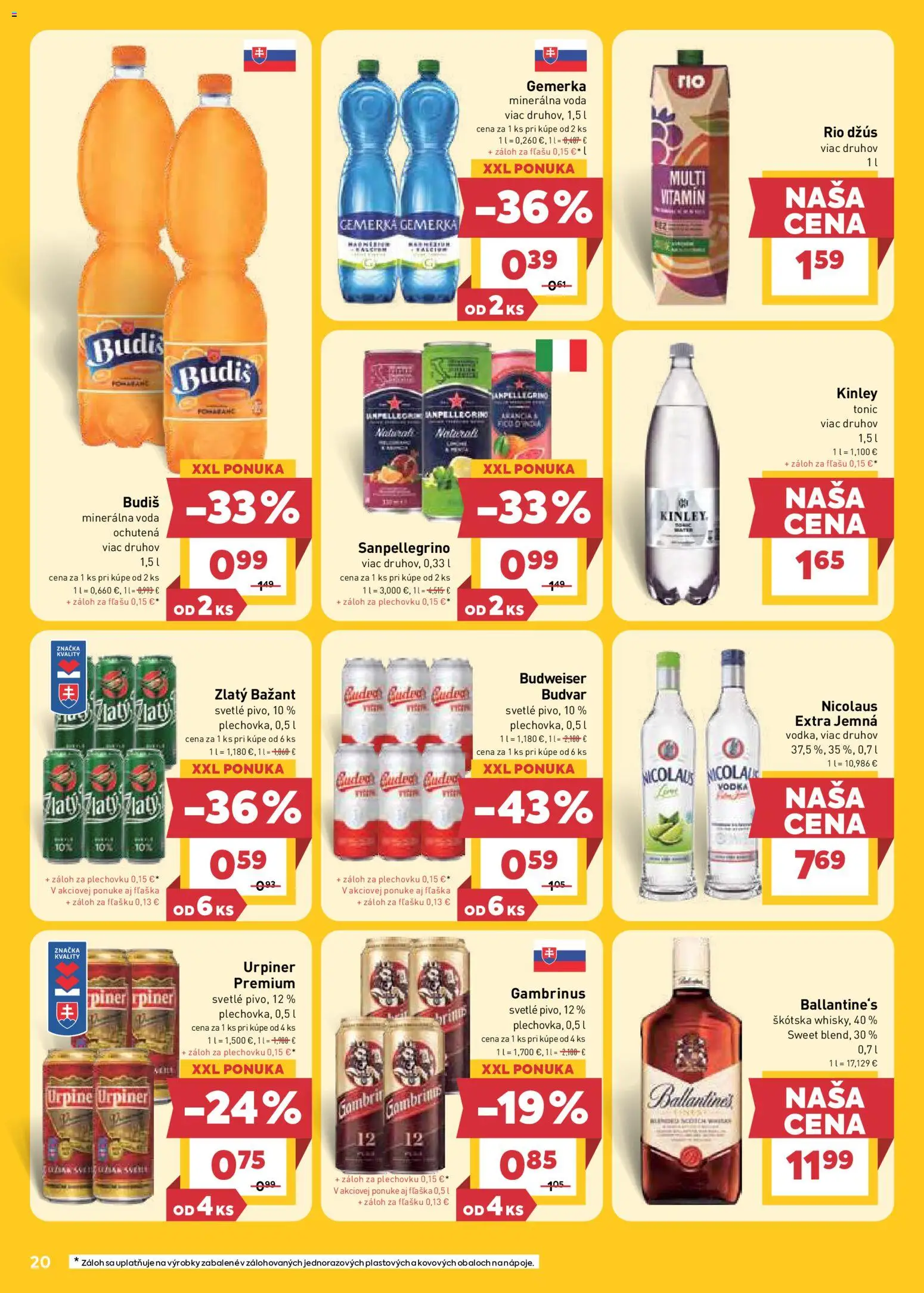 Nové Billa akcie – leták je platný od 12.08.2026 | Strana: 20 | Produkty: Džús, Budvar, Vodka, Gambrinus