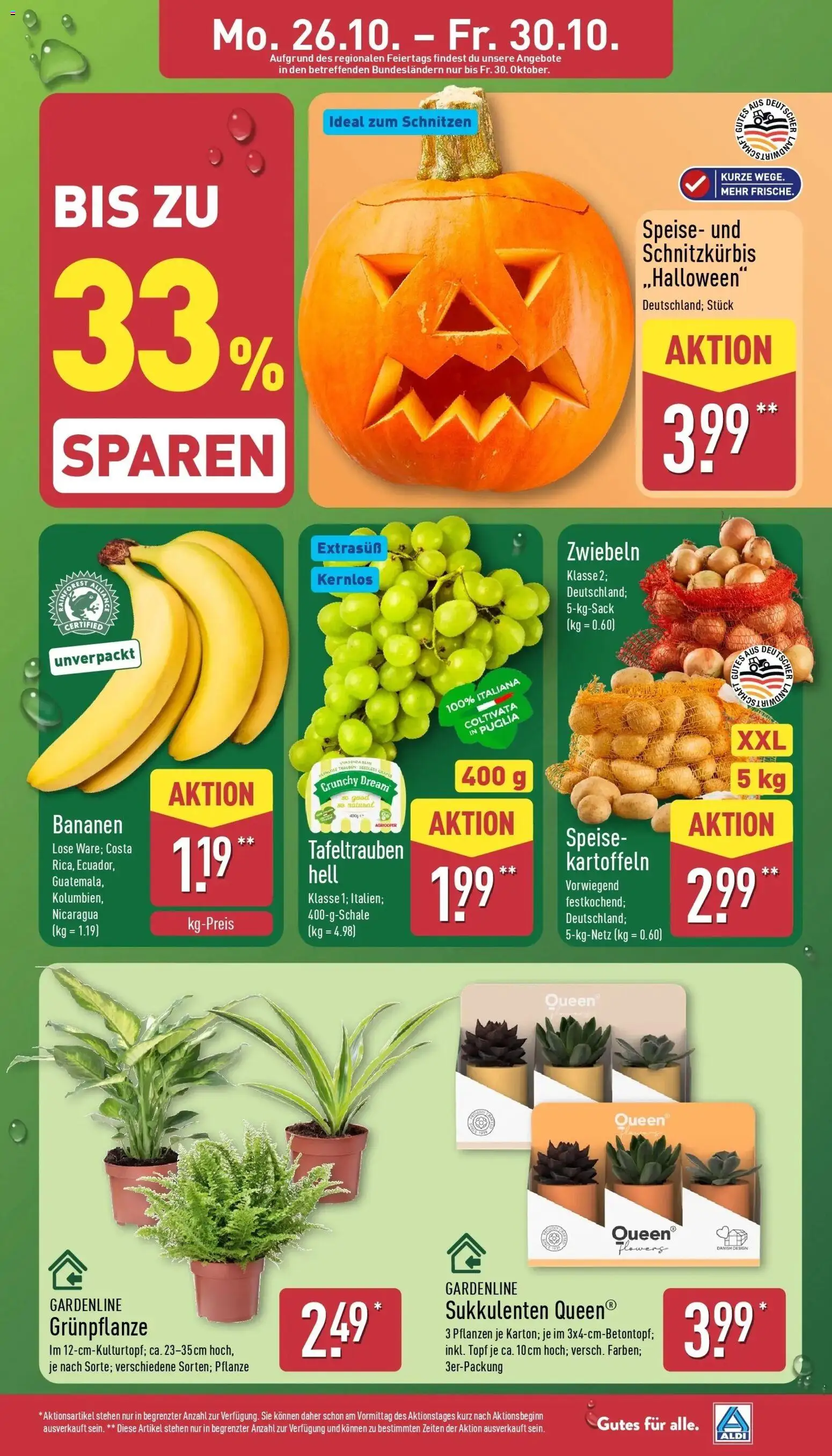 Aldi Aktueller Prospekt (ab 26.10.2026) » Angebote Online | Seite: 3 | Produkte: Bananen, Kartoffeln, Zwiebeln
