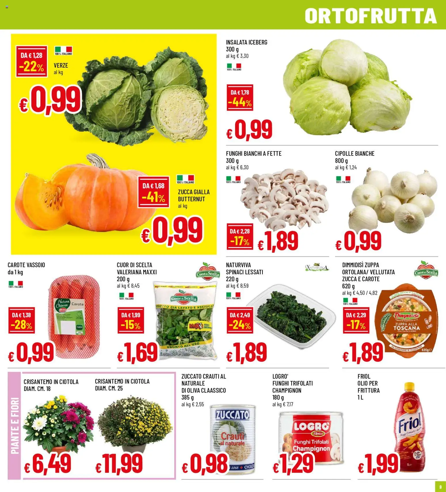 Volantino Famila del 29/10/2026 | Pagina: 9 | Prodotti: Carote, Cavolo, Spinaci, Zucca
