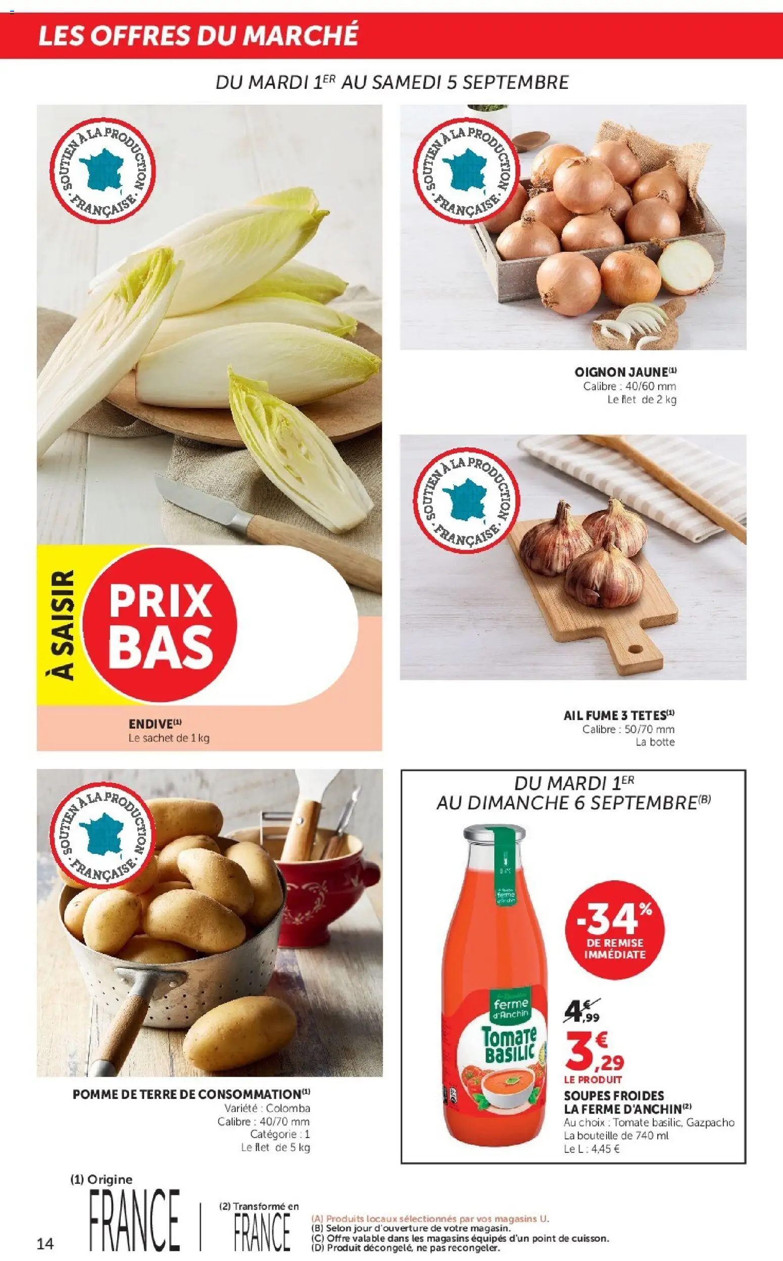 {H1} | Page: 14 | Produits: Pomme de terre, Ail, Oignon, Bouteille