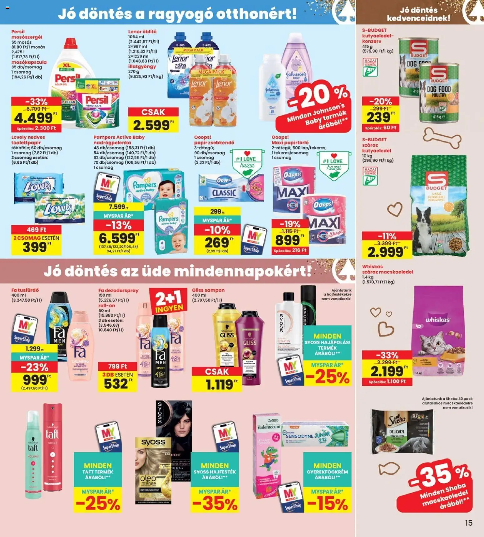 Interspar akciós ujság - amely érvényes a következő dátumtól: 2026.09.24. | Oldal: 15 | Termékek: Pampers, Syoss, FA, Száraz macskaeledel