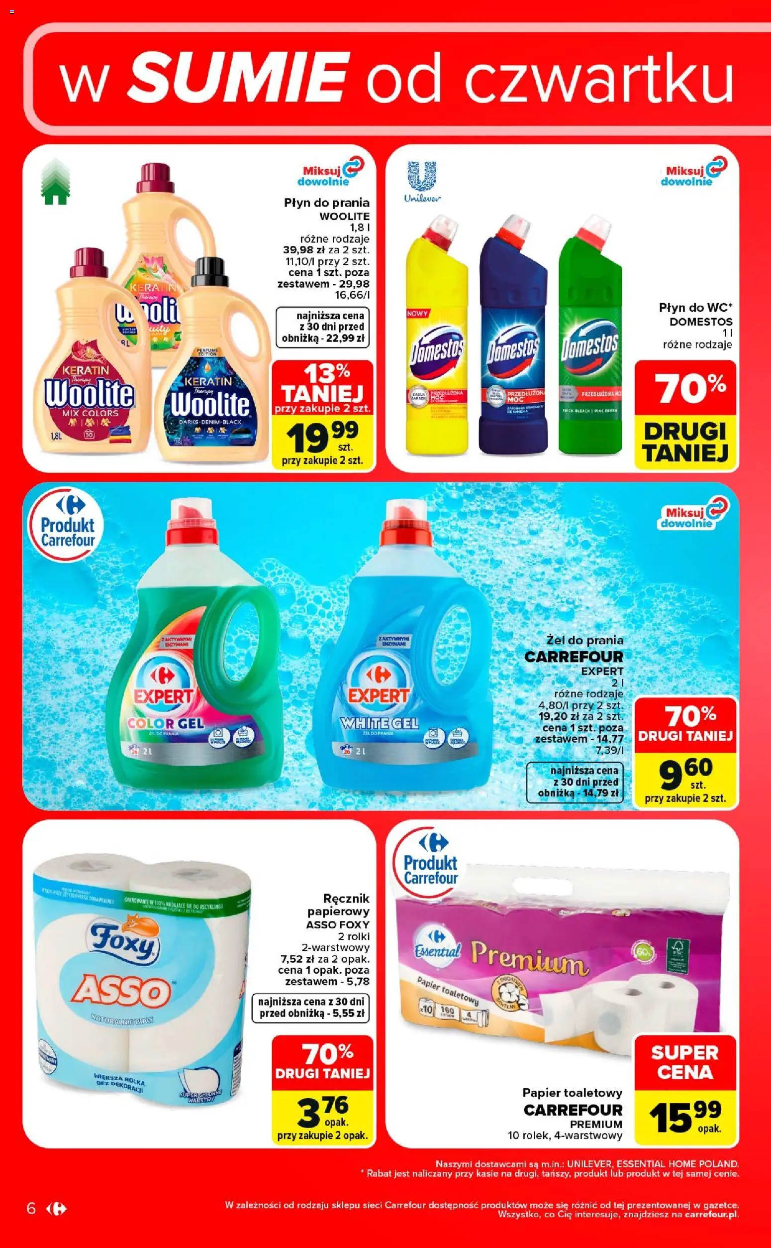 Carrefour gazetka - Weekend okazji od 17.09.2026 | Strona: 6 | Produkty: Papier toaletowy, Rolki, Domestos, Żel do prania