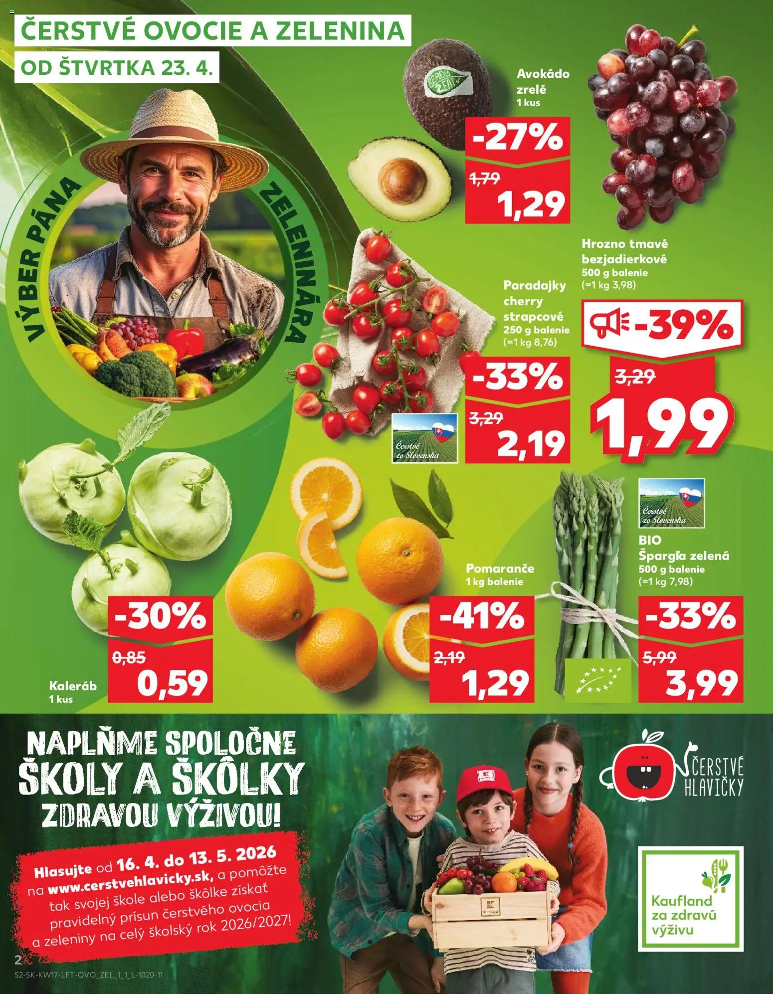 Nové Kaufland akcie – leták je platný od 23.04.2026 | Strana: 2 | Produkty: Pomaranče, Špargľa, Hrozno, Ovocie