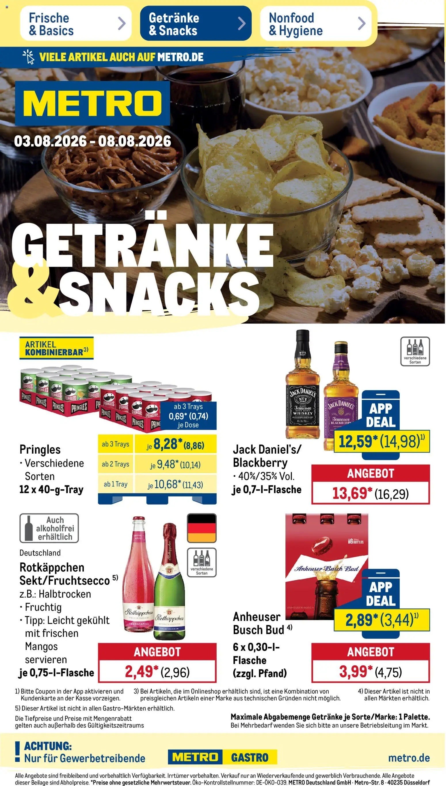 Metro Non Food & Hygiene – gültig ab 03.08.2026 | Seite: 15 | Produkte: Granatapfel, Rotkäppchen, Pringles, Whiskey