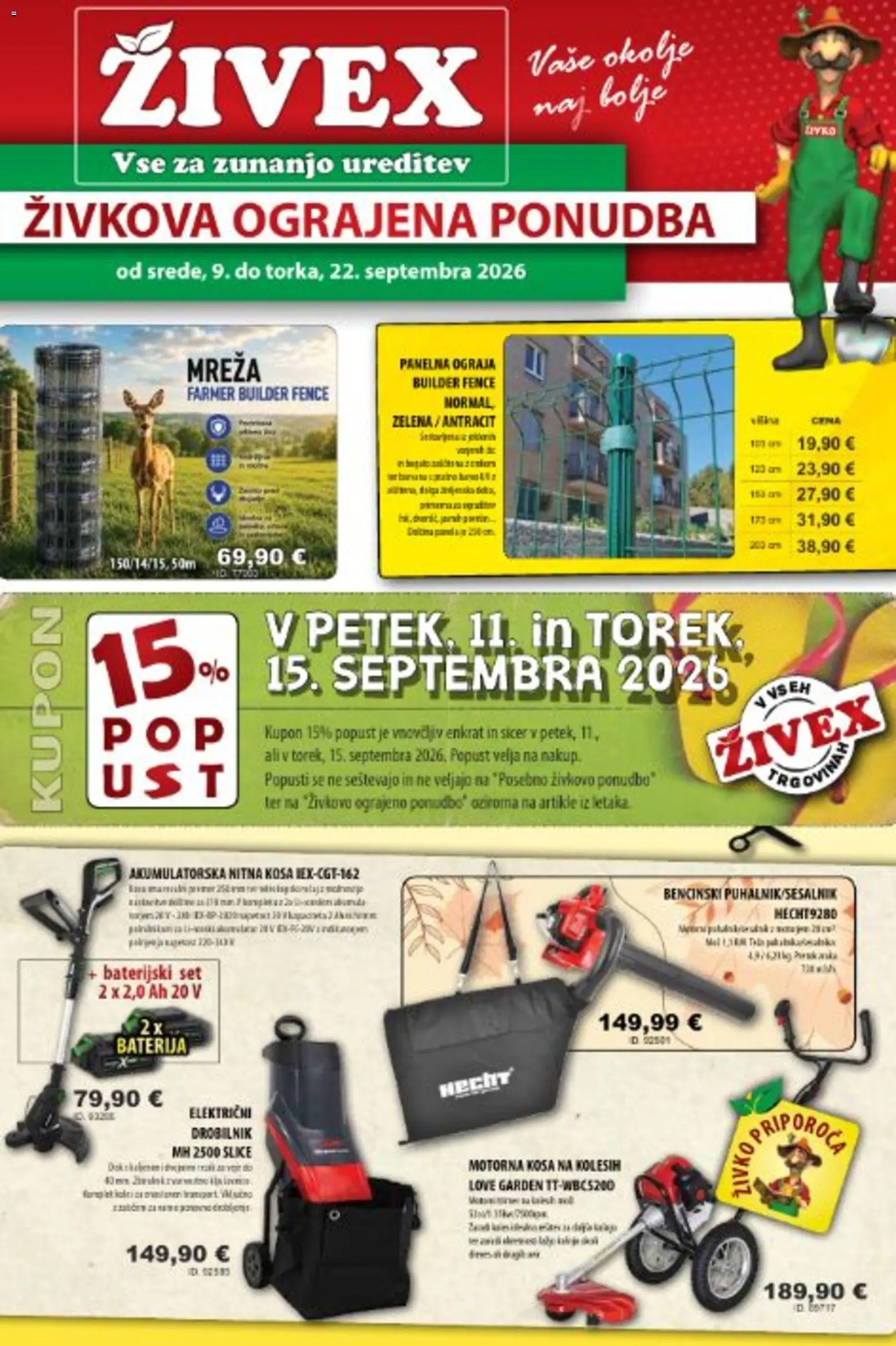 Novi Živex katalog ponudbe – veljaven od 09.09.2026 | Stran: 1 | Izdelki: Baterija, Ograja, Zelena