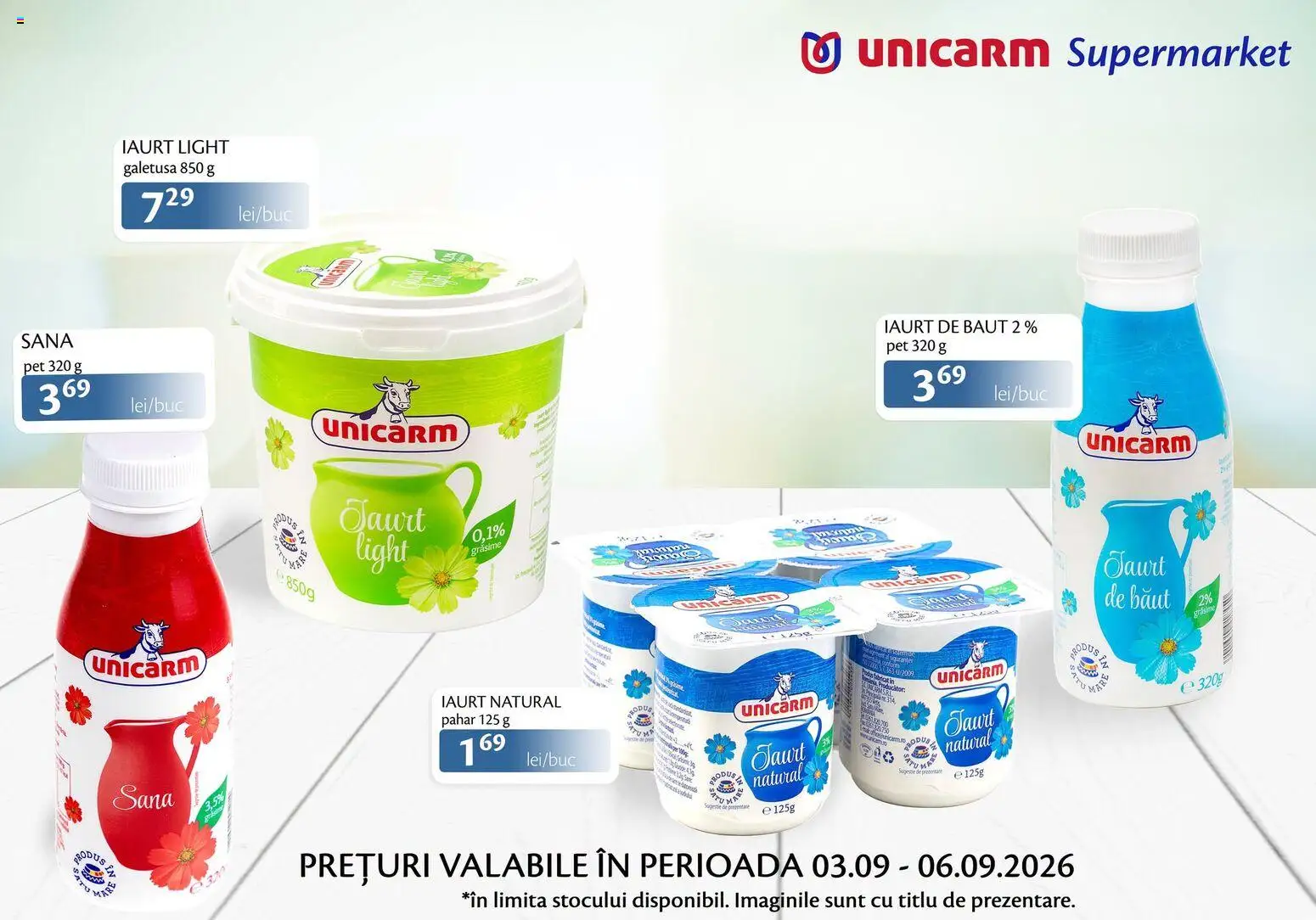 Noul catalog Unicarm – valabil de la 03.09.2026 | Pagină: 2 | Produse: Iaurt de baut, Duș, Iaurt